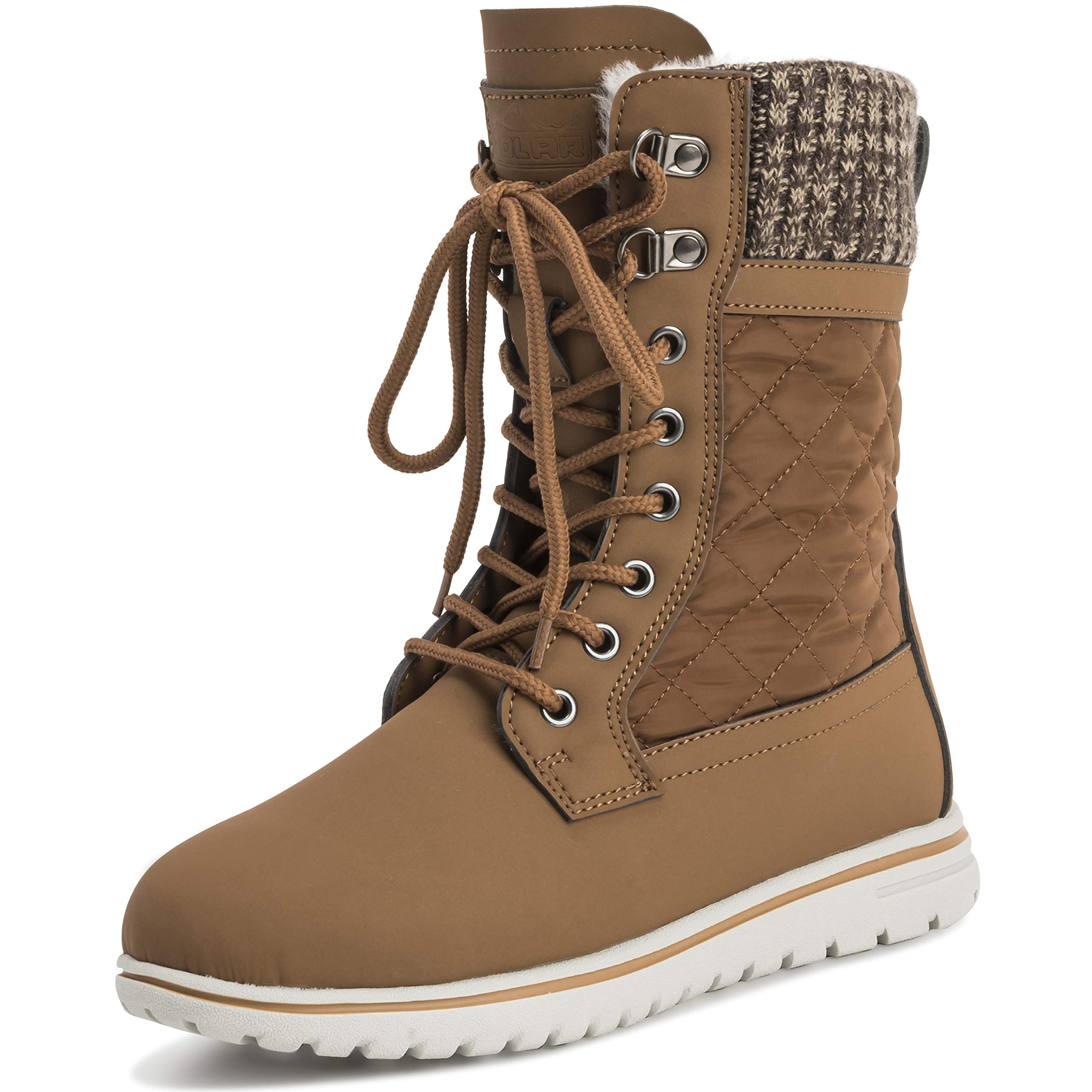 Polar Boot Womens Quilted Short Snow Winter Faux Fur Warm Durable Waterproof Boots - 9 - TAN42 AYC0527