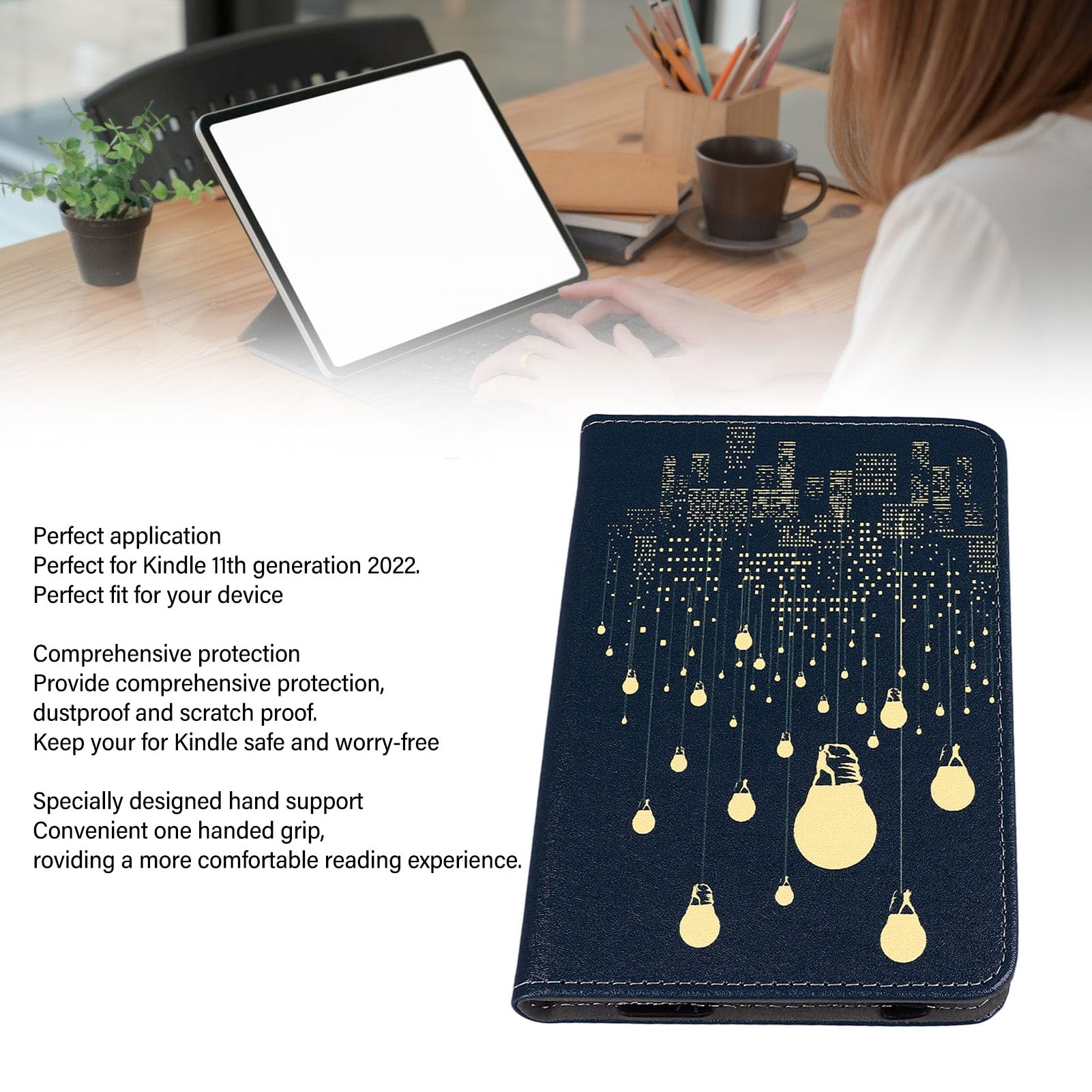 Funda para Lector de Libros, Pintada con Patrones Exquisitos, Correa de Mano, Funda Protectora Duradera para Libros Electrónicos, Conveniente para la 11.ª Generación 2022 (Foco)