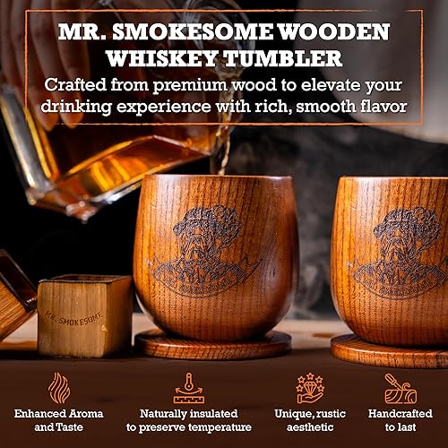 Miniatura 2 de Juego de vasos de whisky de madera carbonizada con posavasos  Juego de vasos de whisky de 10 onzas líquidas  Vidrio antiguo en embalaje de regalo
