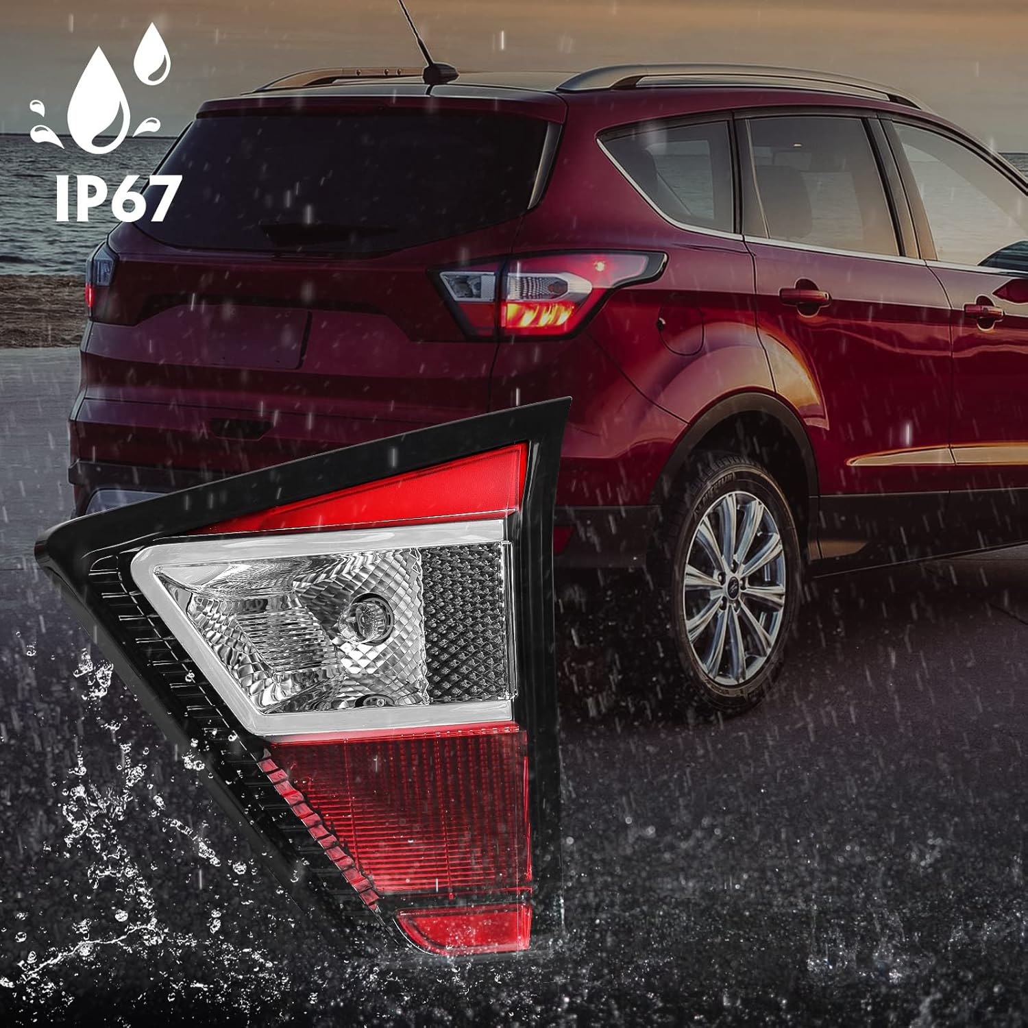 FIONE Taillight Assembly Compatible with Ford Escape 2017 2018 2019 Tail Light Replacement Rear Inner Lamp Right Passenger Side RH GJ5Z13404J FO2803117