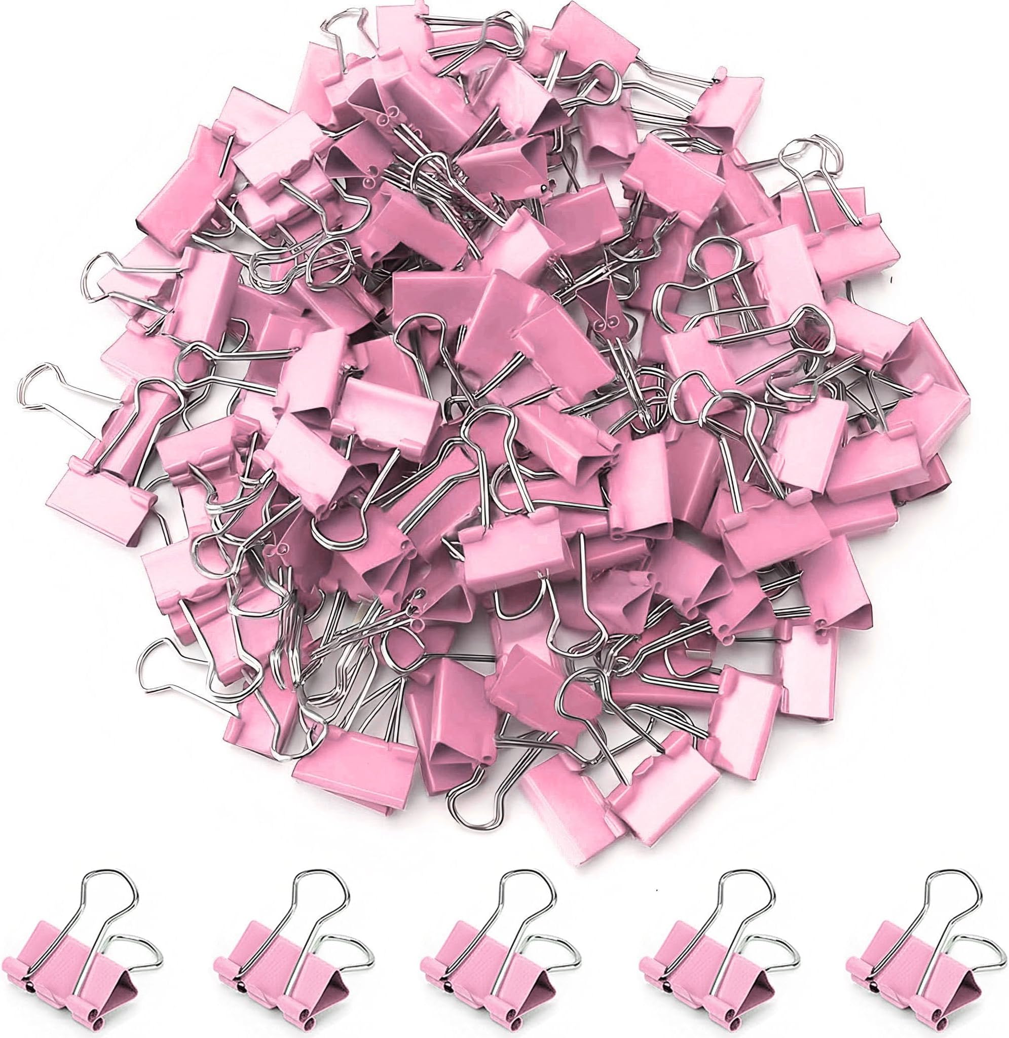 100 Pack Mini Pink Binder Clips 5/8 Inch (15 mm), Colored Little Paper Clamps, Small Tiny Micro Size Paper Clips for Office Home School Business 0.6"