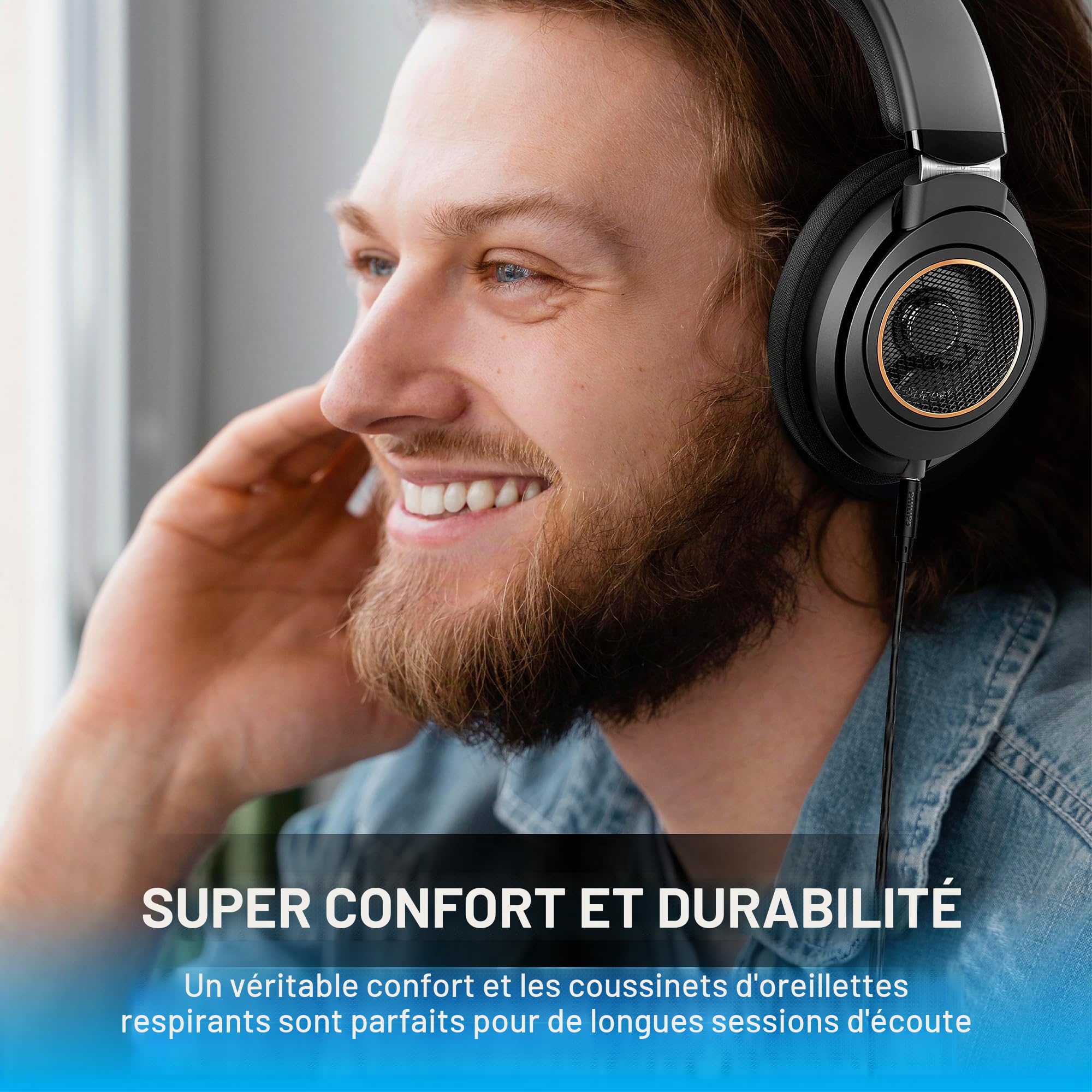 PHILIPS Casque Audio Filaire/Écouteur Filaire idéal pour Ordinateur Portable, Tablette et Smartphone/Confort Exceptionnel, Design Haut de Gamme, Câble de 3 m Audio SHP9600/00 Black/Gold