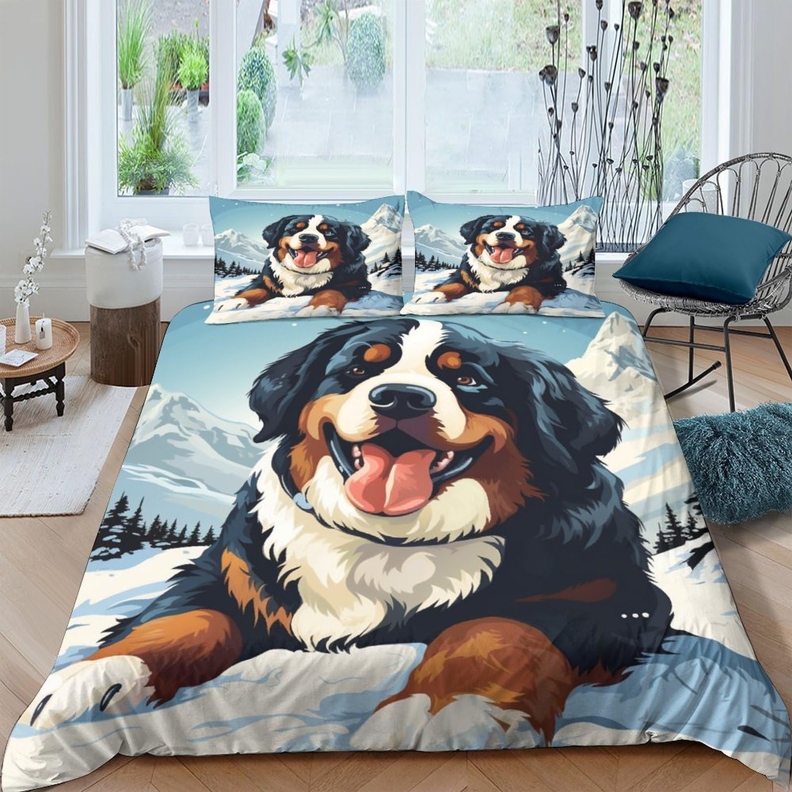 Housse de couette Bernese Mountain 200x200 cm avec 2 taies d'oreiller imprimé 3D