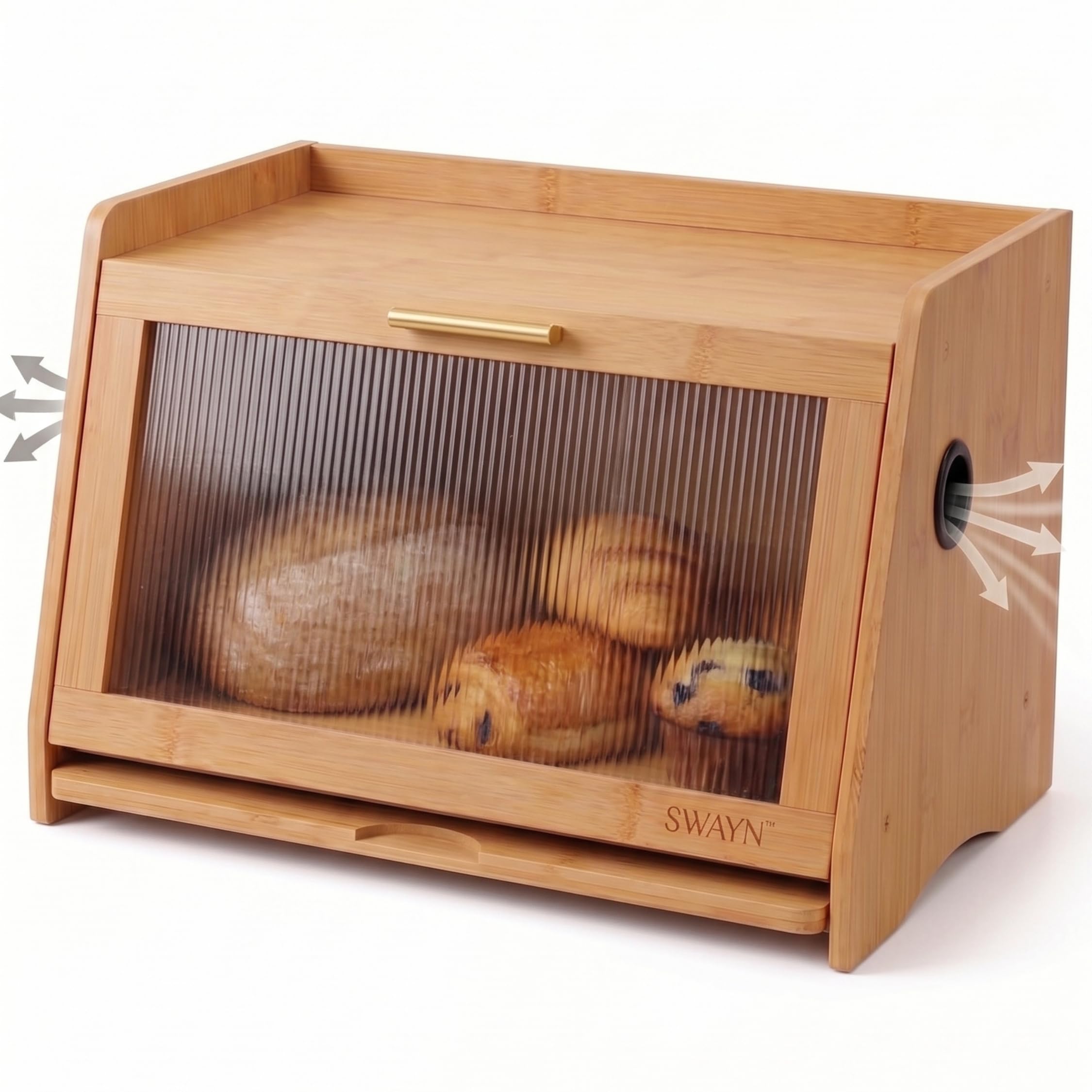 SWAYN - Caja de pan de bambú con 1 compartimento con sistema de ventilación (natural)