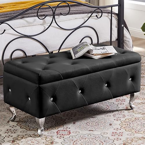 Otomano de almacenamiento de piel sintética asiento de banco de entrada con tapa abatible con bisagra de seguridad pecho de almacenamiento con