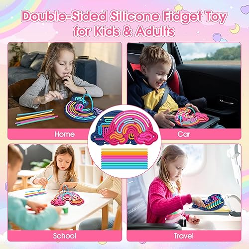 Miniatura 5 de FIIOEOY Paquete de 2 tablero de actividades sensoriales de silicona, juguetes sensoriales de arcoíris de doble cara para autismo, estrés, ansiedad,