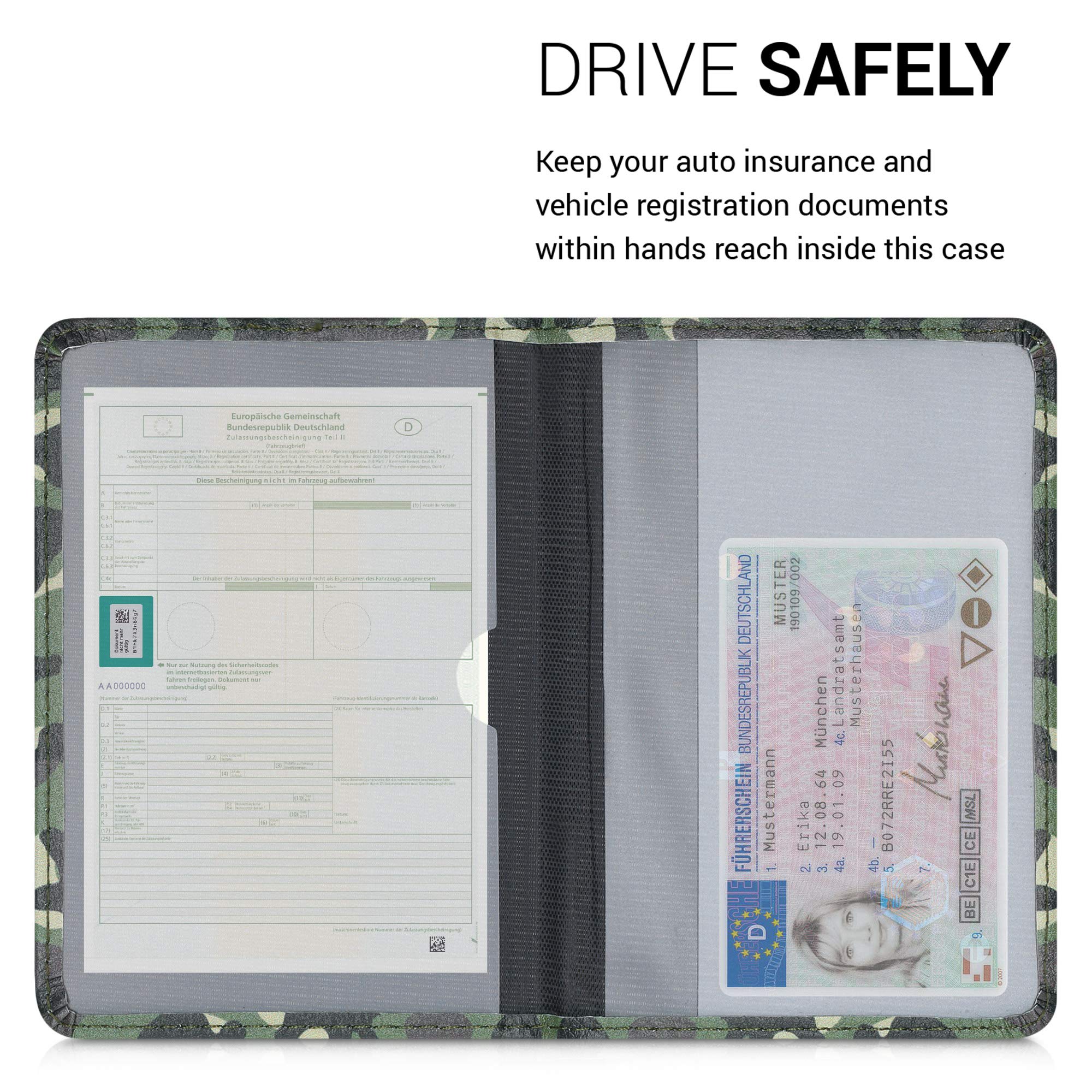 kwmobile Etui na dowód rejestracyjny pojazdu z przegródkami na karty - sztuczna skóra etui torebka certyfikat dopuszczenia - Don't Touch My Car biały czarny, Ciemnozielony, ciemnobrązowy, beżowy.