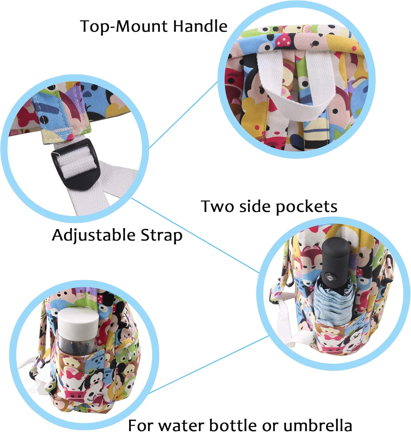 Mickey Minnie Canvas Backpack Casual Daypack with 15 in Laptop Storage Compartment - Image 4