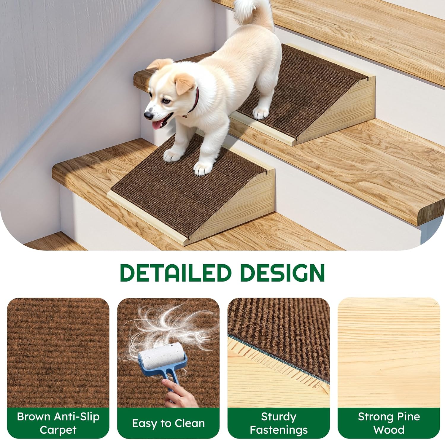 Dog Ramp for Stairs, Non-Slip Dog Stairs, Low-Angled Pet Ramps for Small, Medium Dogs & Cats, Step and Stair Assist for Injured and Older Pets, 2 Pack