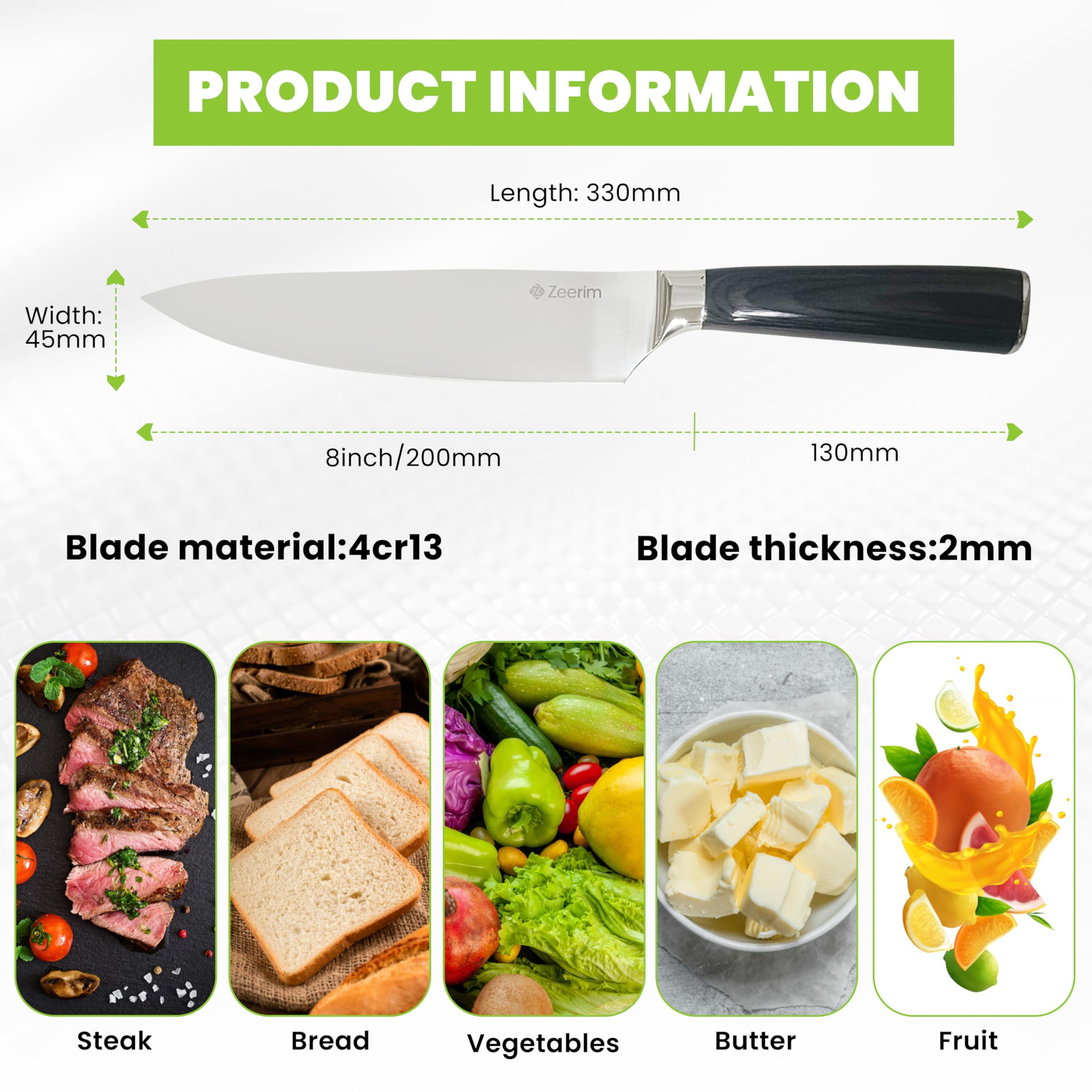 8 Inch Chef Knife - Razor Sharp German 1.4116 High Carbon Steel Kitchen Knife, Full Tang Forged Professional Chefs Knife, Pakkawood Handle, Finger Guard, Blade Cover & Gift Box — Amazon image 2