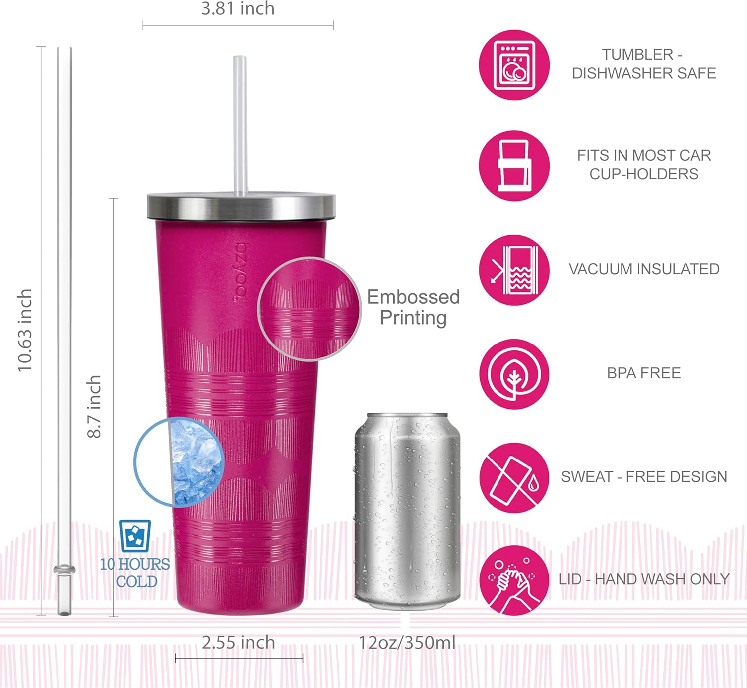 bzyoo SUP Vacuum Insulated Tumbler with Straw and Lid Stainless Steel Water Bottle Cold Drink Travel Mug Cup Gifts For Him & Her 24oz (710ml) Color: Scribe Purple - Image 5