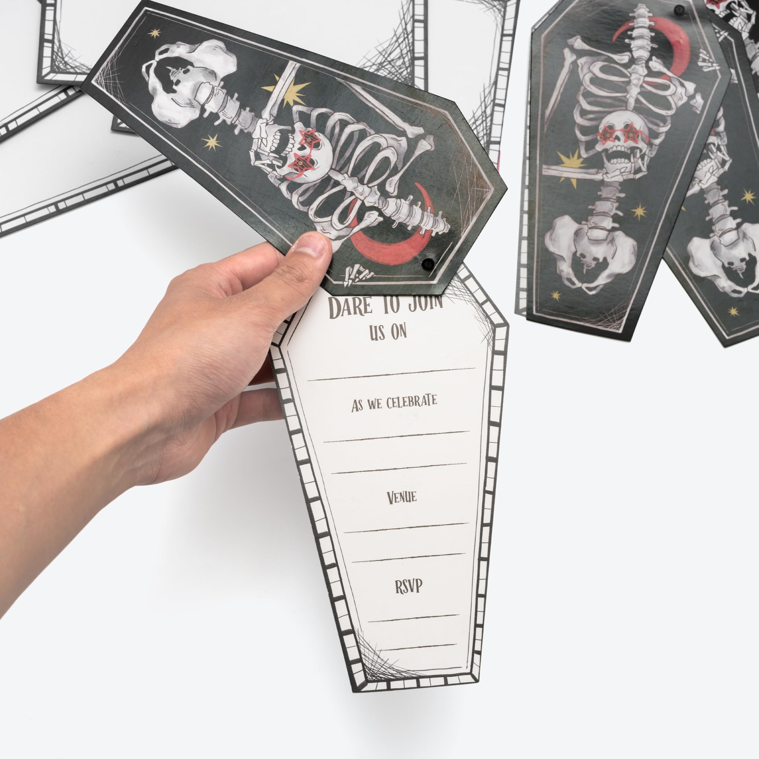 Cheerland Spooky Skeleton Coffin Gothic Party Invitations Letters With Envelopes and Stickers for Emo Parties Scary Wedding Invitation cards Goth