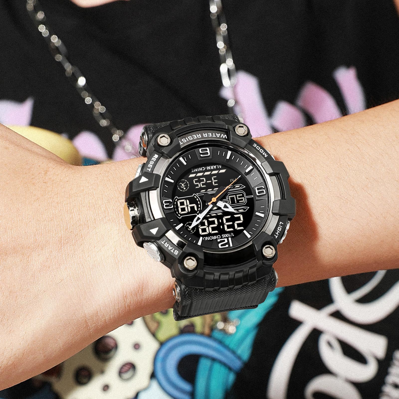 Orologio digitale da uomo, sportivo, da uomo, digitale, orologio da polso per ragazzi, orologio militare, cronometro, sport, attività all'aperto, 5 ATM, impermeabile, cronografo, sveglia sportiva da