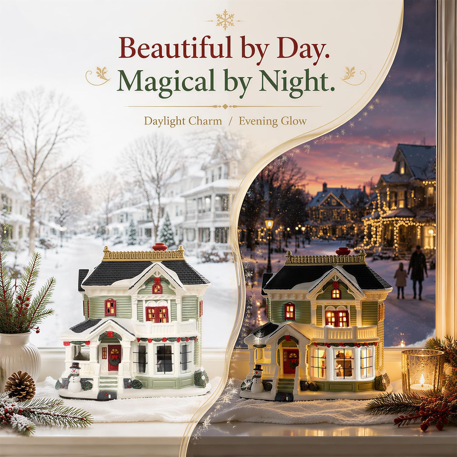 MUMTOP Christmas Village Houses, Ceramic Christmas Village, Christmas Decor image 4