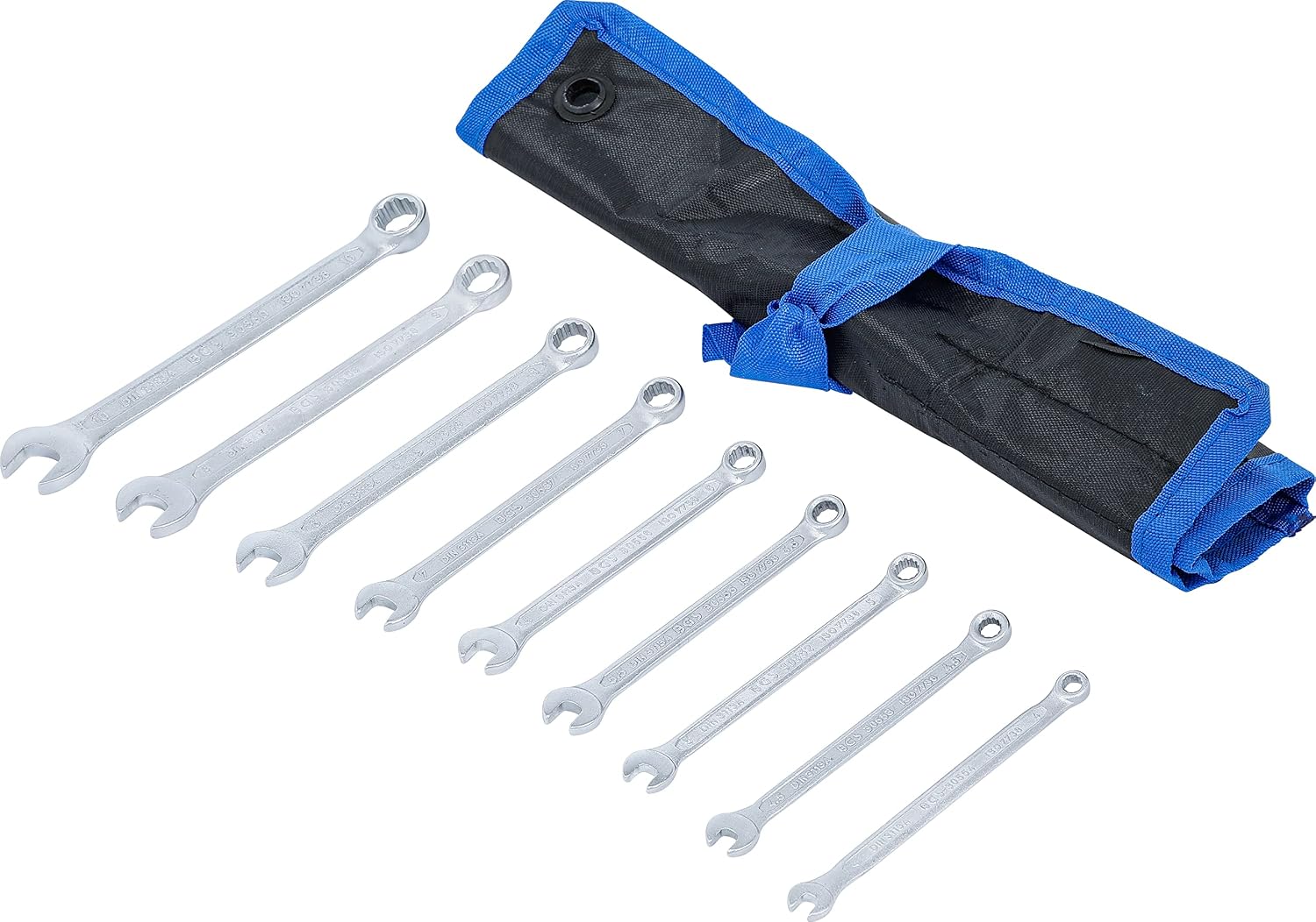 BGS 30551 Maul-Ringschlüssel-Satz | 9-TLG DIN 3113-A | INKL Rolltasche | Gabelringschlüssel Set 9 Pieces SW 4-10 mm, Including Tetron Roller Bag, Combination Spanner