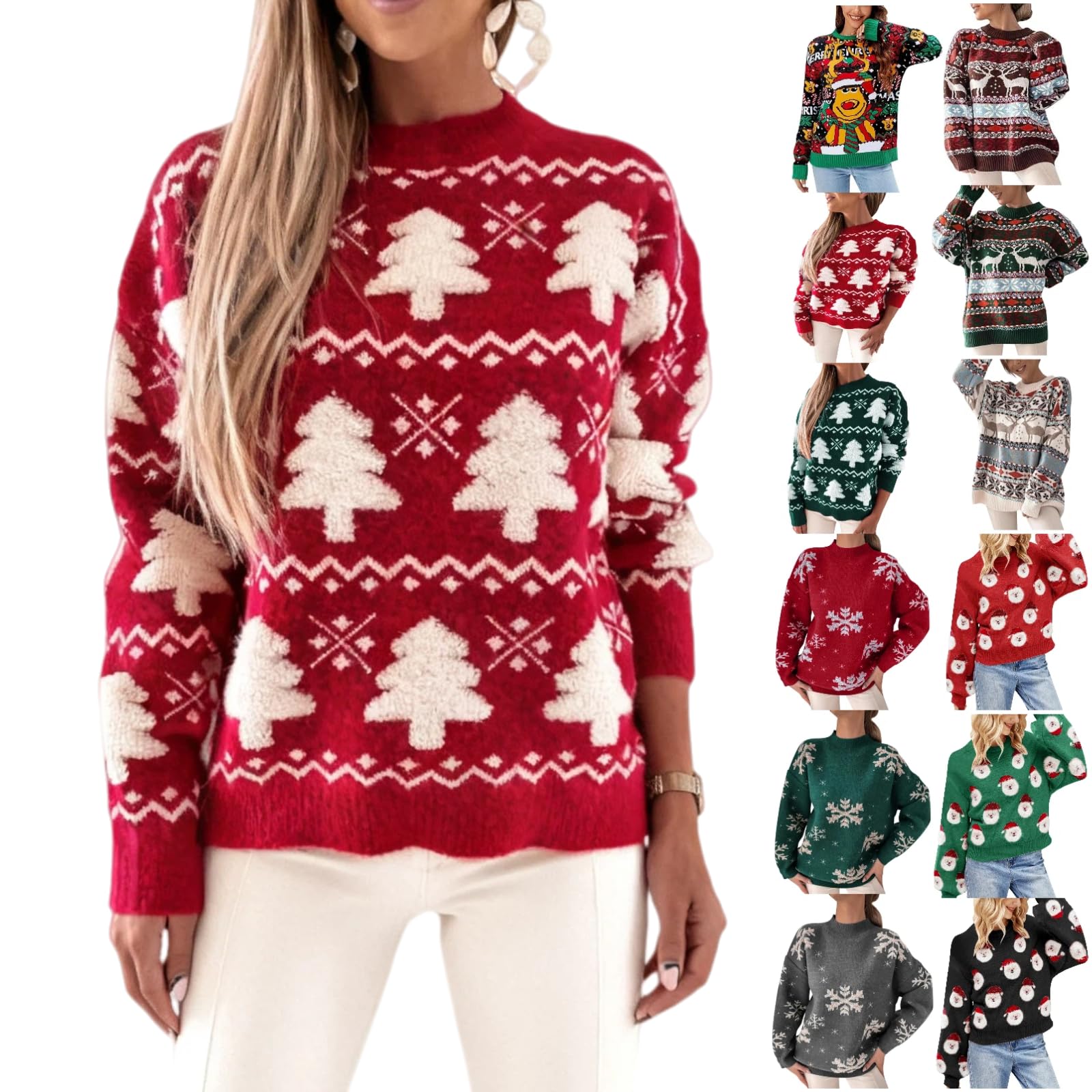 Ugly Christmas Sweater Women Xmas Sweaters Vintage Funny Plus Size Festive Cute Pullover Knitted Top Shirt