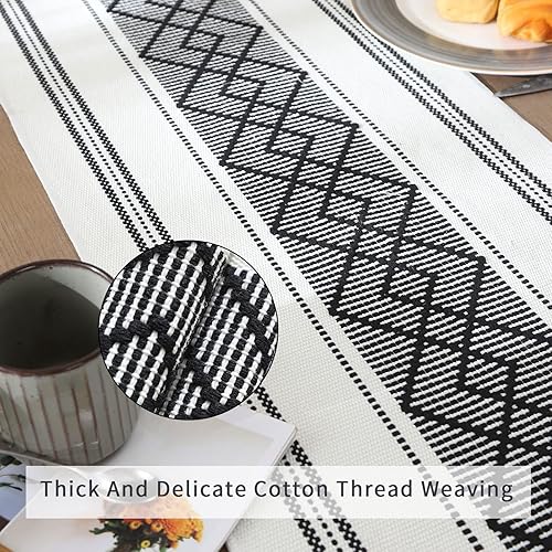 Miniatura 3 de LUFEIJIASHI Camino de mesa tejido estilo granja, camino de mesa bohemio de 108 pulgadas de largo con borlas, elegante camino de mesa lavable para