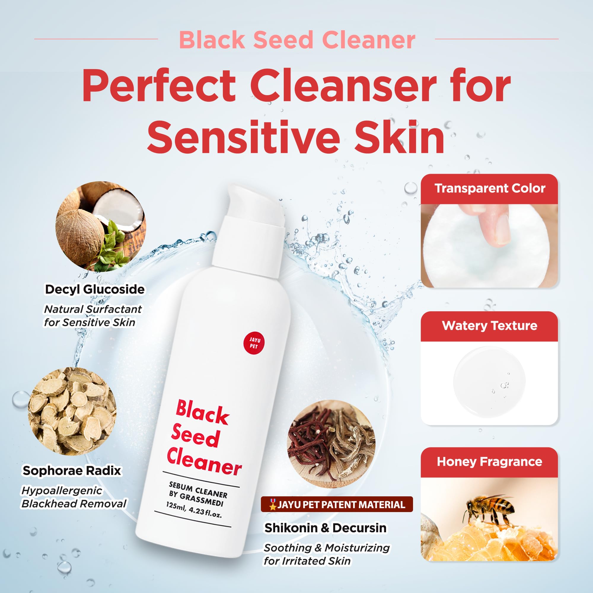 JAYU PET Black Seed Cleaner - Trattamento per l'acne del Mento del Gatto, detergente ipoallergenico Non tossico, 4,2 FL.oz (125 ml)