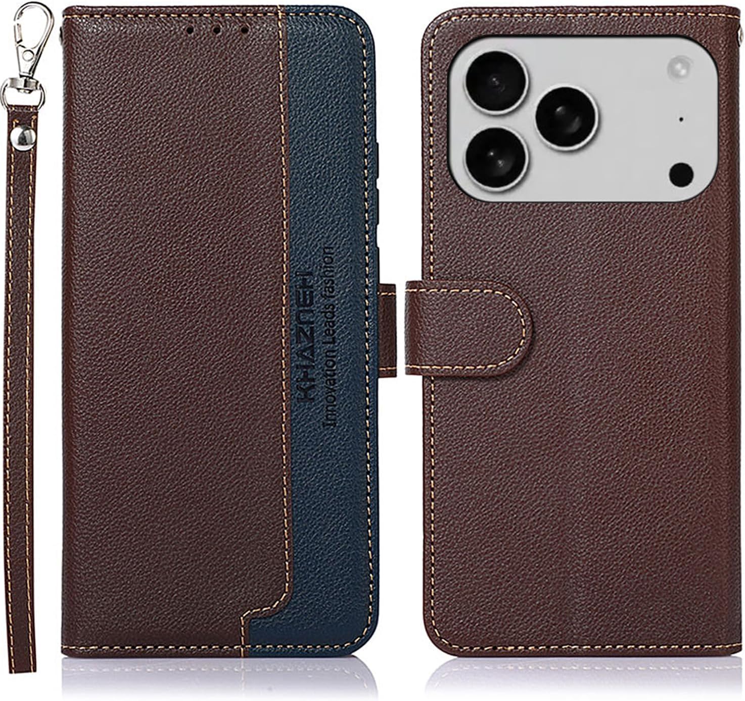 LRCKOK for 17 Pro Wallet Case with RFID Blocking Credit Card Holder, Flip Book PU Leather, Flap Magnetic Clasp Protective Cover Women Men for 17 Pro Phone case, Brown