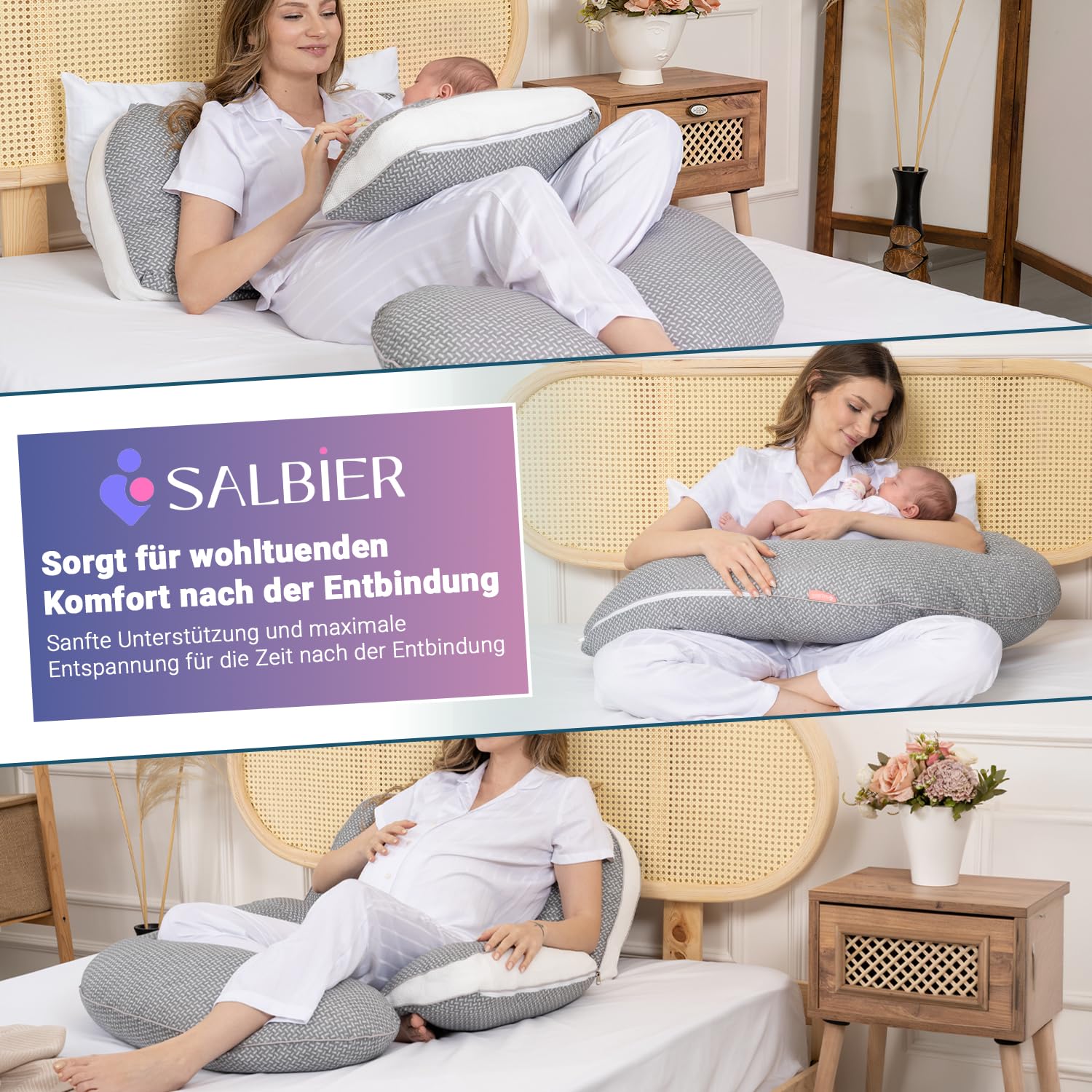 Schwangerschaftskissen 4-in-1 C/U/J/G Form Pregnancy Pillow – Seitenschläferkissen & Stillkissen | Ganzkörperkissen für Schwangere, Rücken, Bauch & Hüfte | Breathable Air-Layer, Abnehmbar & Waschbar
