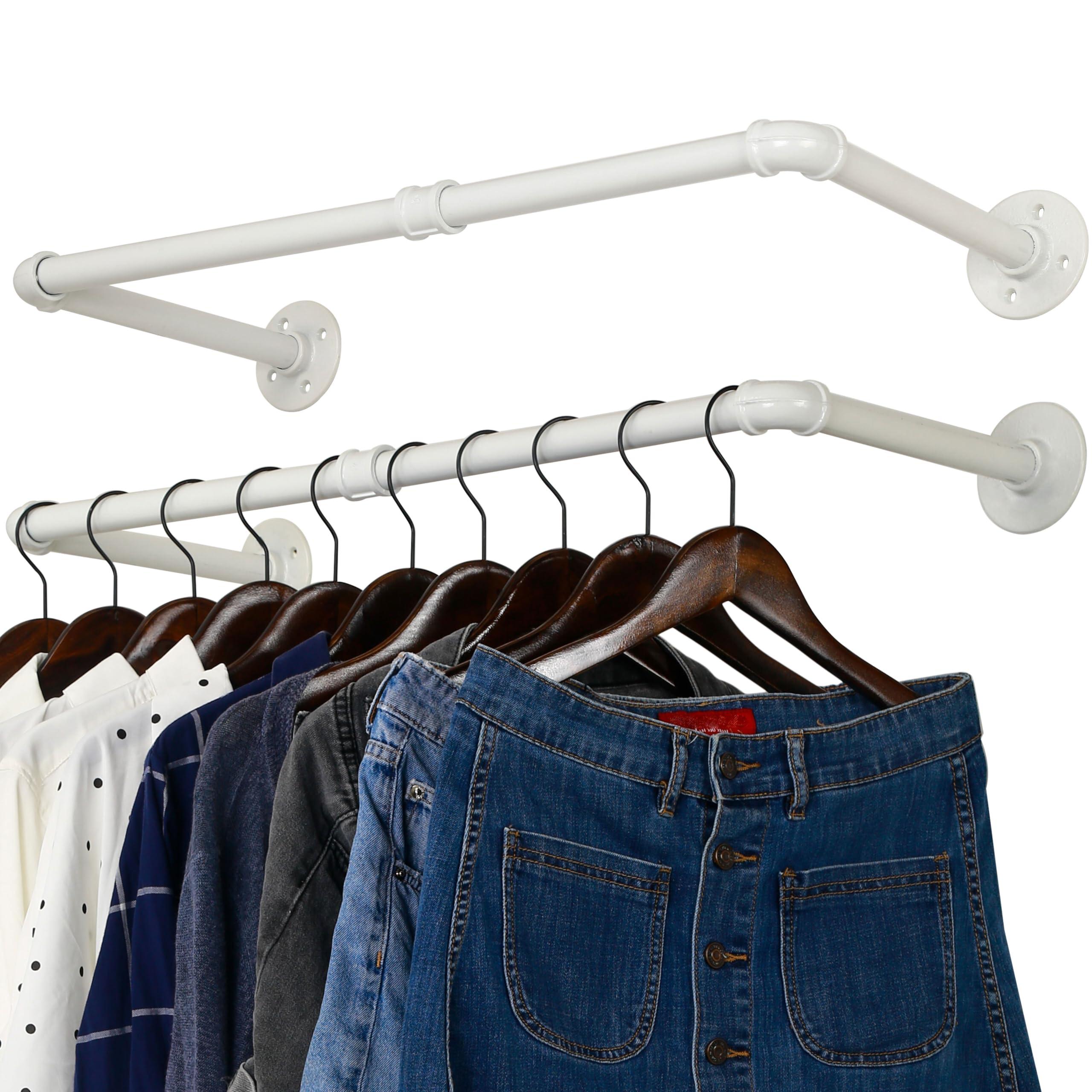 WEBI Clothing Rack Wall Mount White,24" Industrial Pipe Clothes Rack for Hanging Clothes,Heavy Duty Iron Garment Rack Bar,Retail Display Clothes Rod