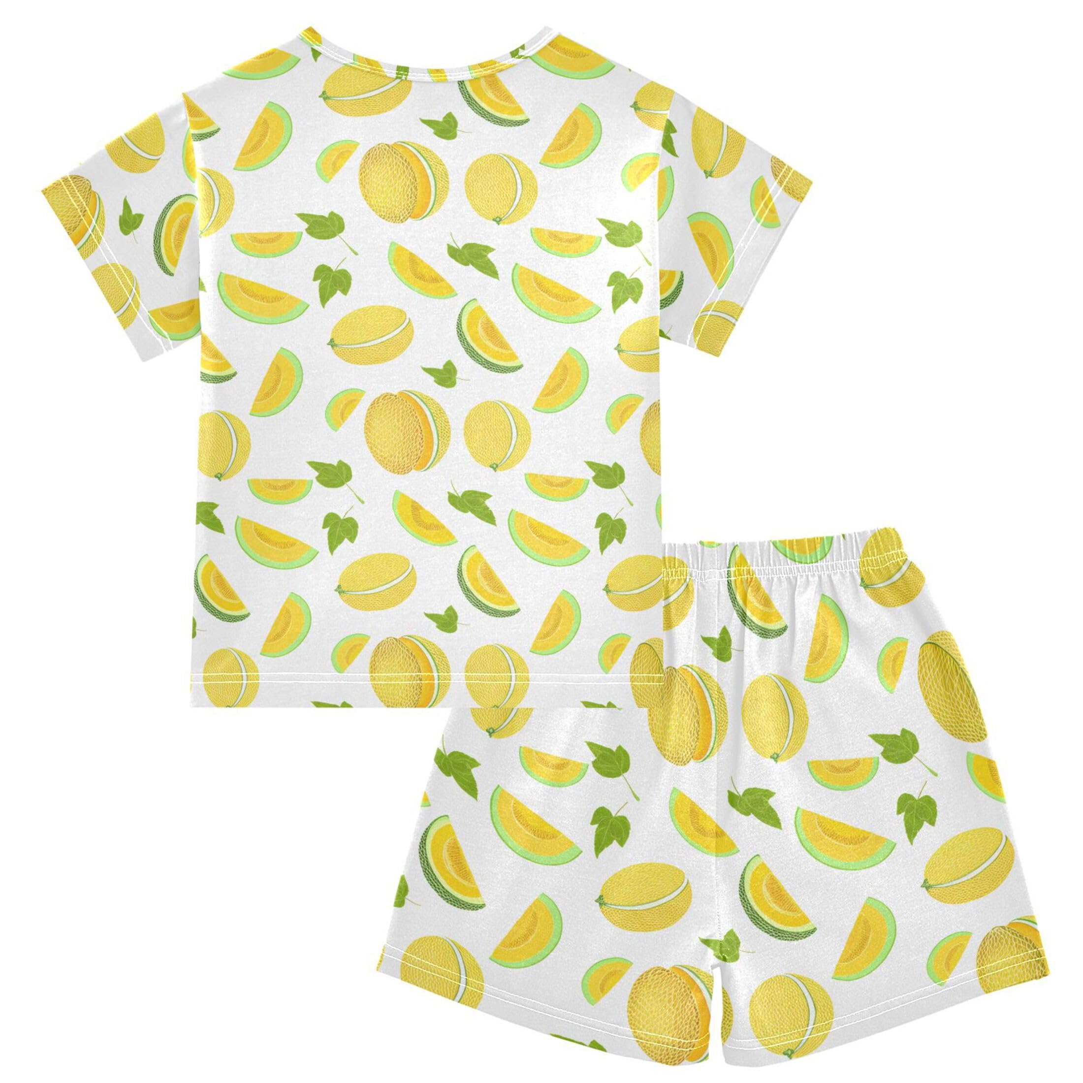 UMIRIKO Cantaloupe Fruit Summer Short Sleeve Pajamas Sleepwear PJ Set B0404885