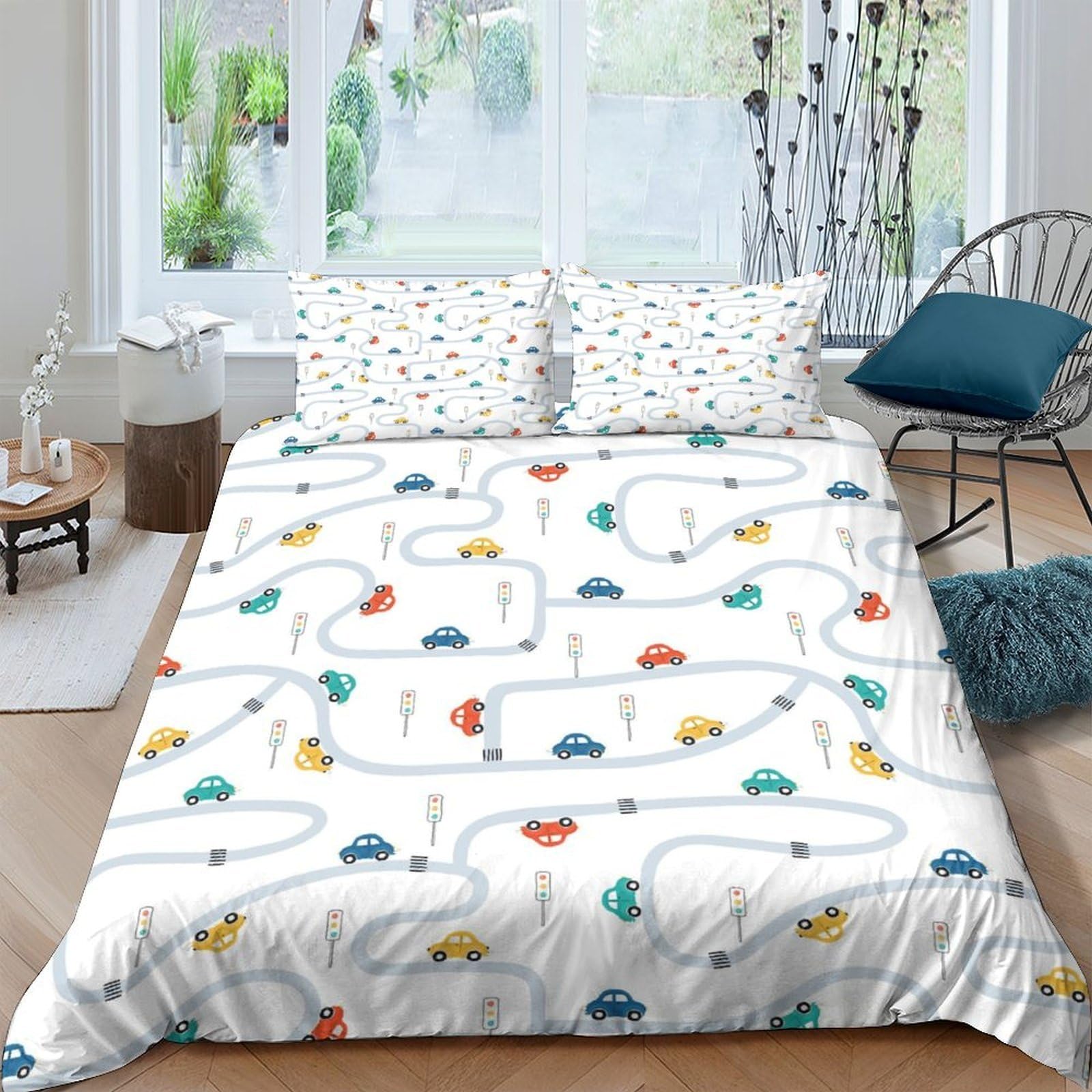 Ctjqhvkz Style-9 3D Printed Cartoon Cars Fitted Sheet Microfiber Soft Road Track Bed Cover For Bedroom Dorm Mattress Protection Decor Single（135X200cm）