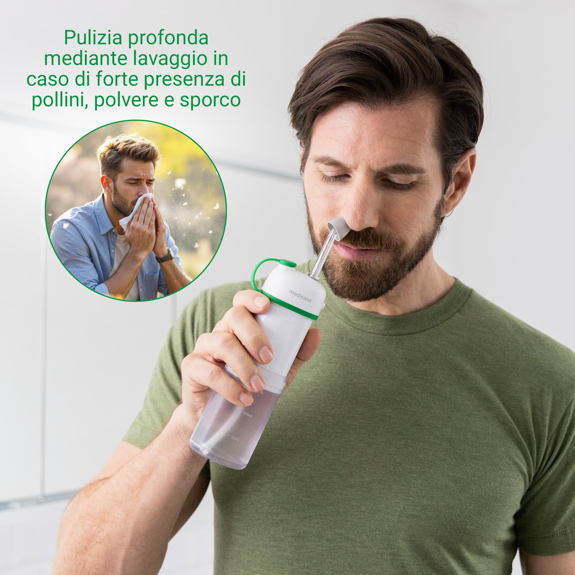 medisana NI 200 doccia nasale elettrica pieghevole per adulti, bambini e neonati, lavaggio nasale, risciacquo sinusale per la pulizia nasale con design pieghevole
