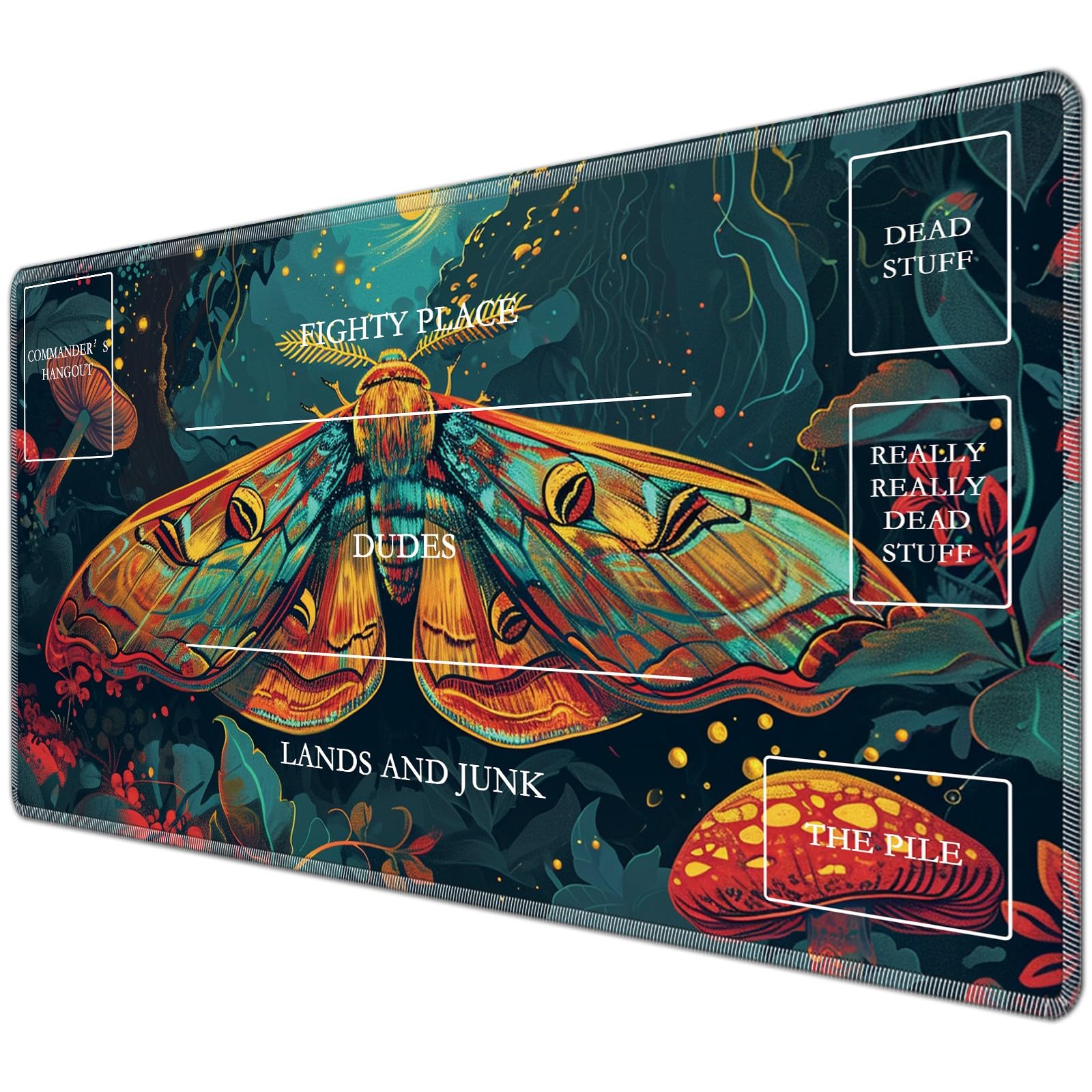 JANENFNA TCG Playmat with Magic Zones 24 x 14 inches Mousepad Compatible for MTG TCG Trading Card Game Play Mats Smooth Rubber Surface Magic The Gathering Play Mat, Mystical Moth
