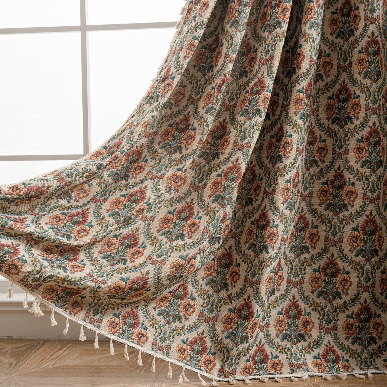 USTIDE Rustic Floral Curtain 1 Panel Bedroom Living Room Curtain with Tassels,Light Reducing,150x240cm — image 1