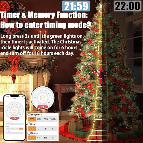 Miniatura 3 de Escalera de Navidad inteligente de 10 pies con 240 luces LED con Bluetooth y control por aplicación, temporizador de 8 modos para ventana, pared,