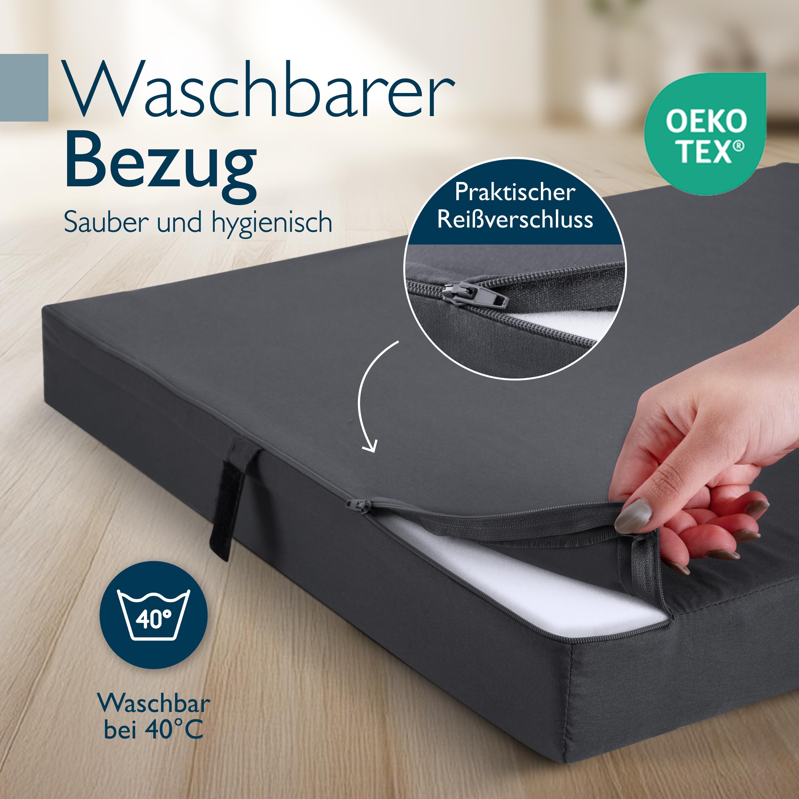 Beautissu Klappmatratze Gästebett klappbar 60x190 cm Faltmatratze Gästematratze faltbar Reisematratze Klappbett Gäste Matratze – Campix Camping Matratze Tragegriff Bodenmatratze waschbar Anthrazit