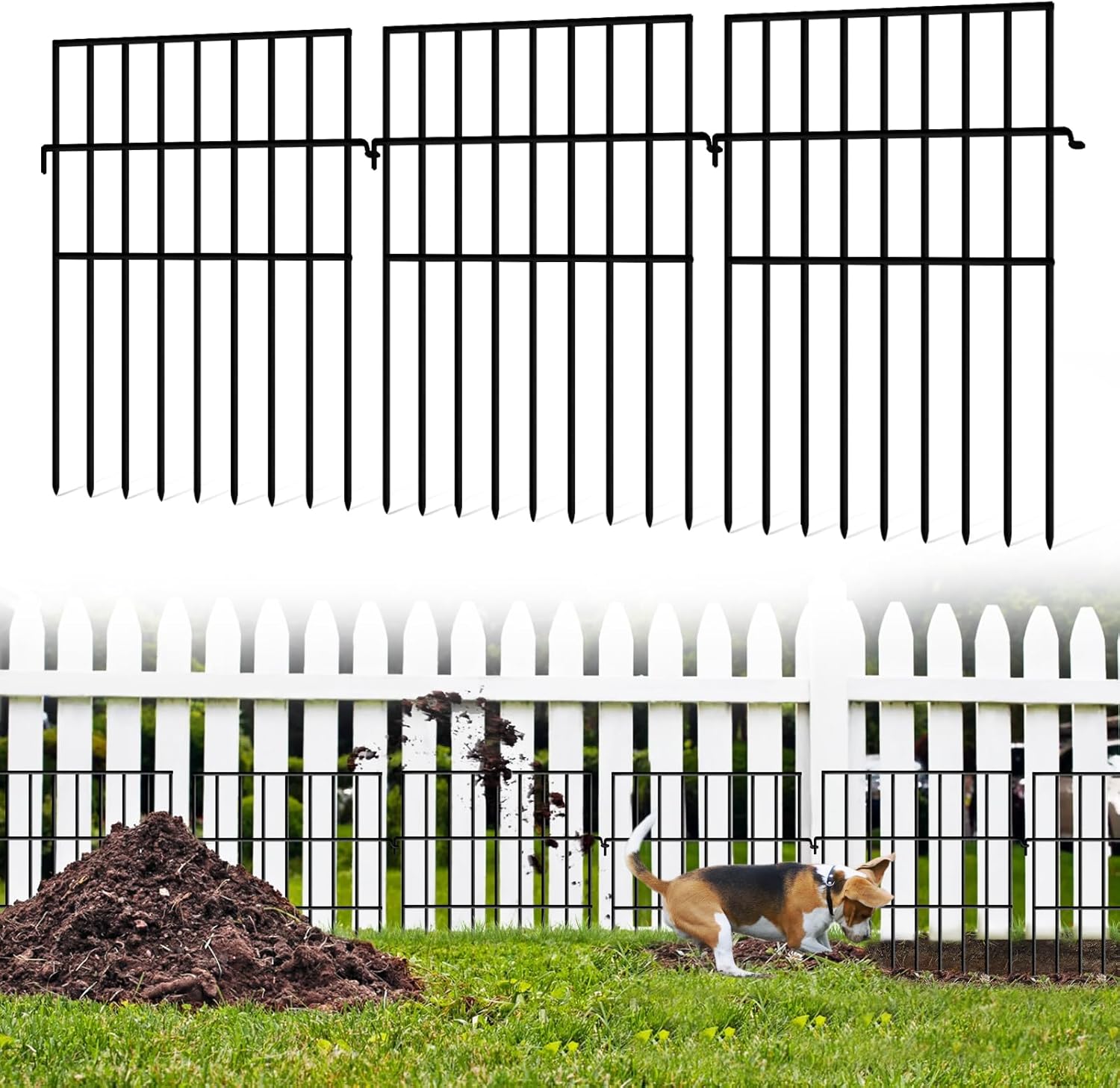 Animal Barrier Fence No Dig, 25 Panels 1.27in Gap Ground Defense Fence Border Small Metal Wire Fencing, Dog Rabbits Blocker Under Fence for Garden, Flower Bed, Patio, Black 25Pcs, 27ft(L) X 17in(H) Black