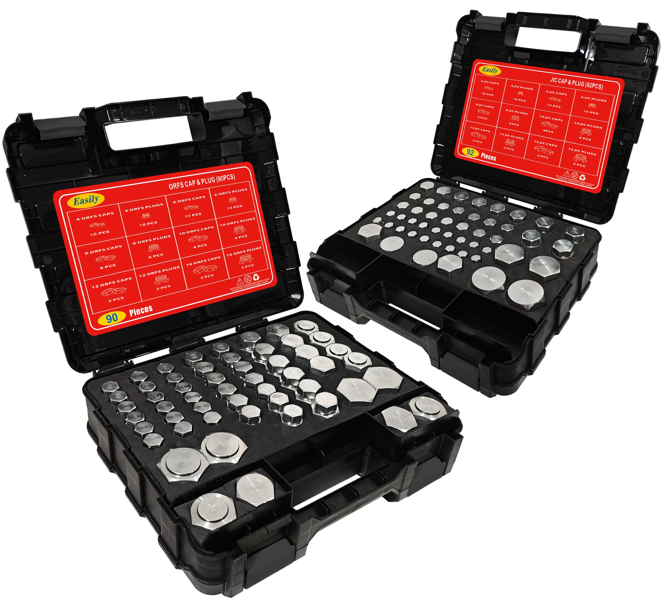 Photo 1 of 182 PCS JIC and ORFS Master Industrial Hydraulic Cap and Plug Hose Tube and Pipe Fitting Kit Cap and Plug Kit with 45 PCS O-Ring Seals, Black Double Sided Organizer