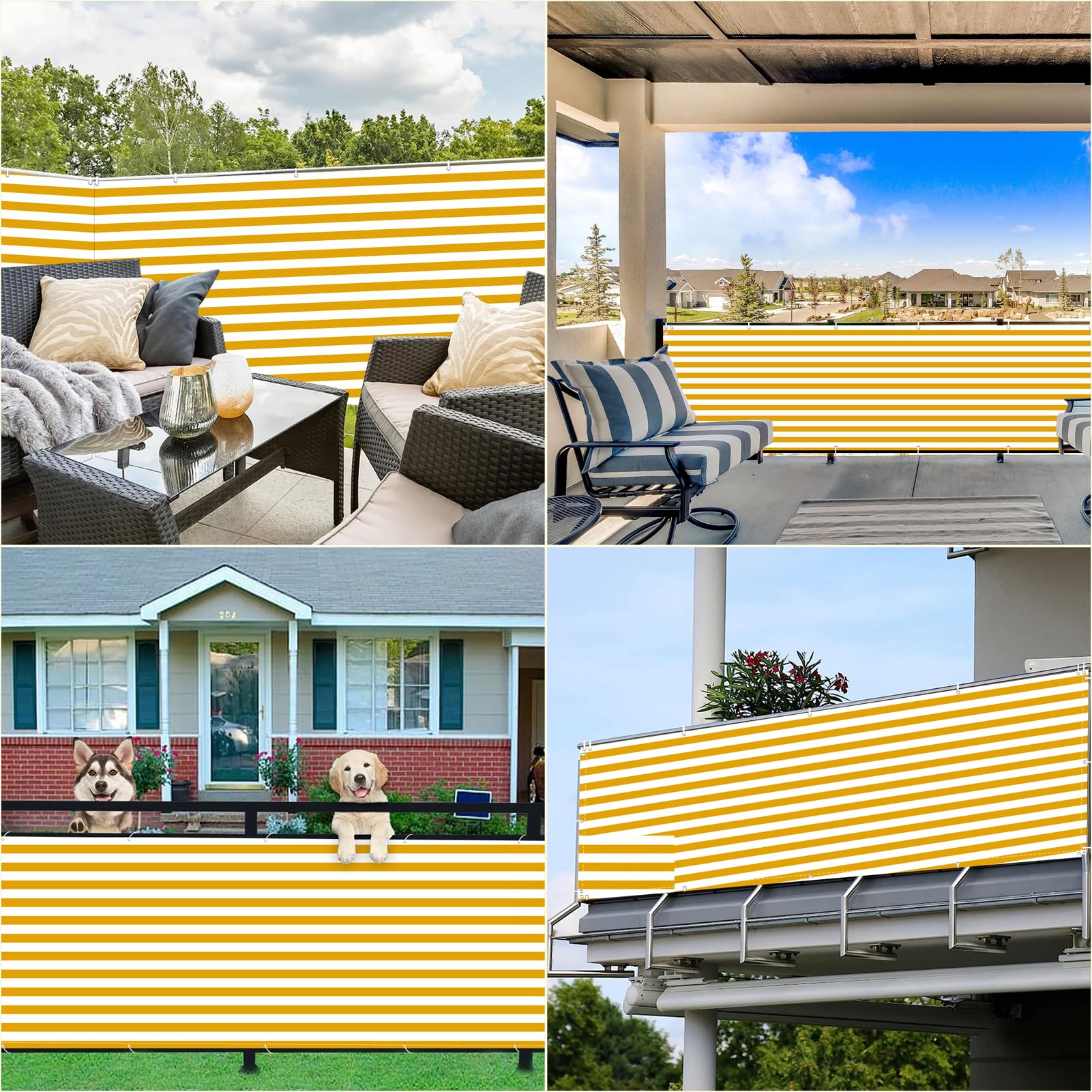 Balkon na zewnątrz, 3 m x 10 m, odporna na warunki atmosferyczne, tkanina HDPE, łatwa pielęgnacja, ogrodzenie prywatności, różne rozmiary i kolory, żółte paski, osłona balkonowa do mieszkań