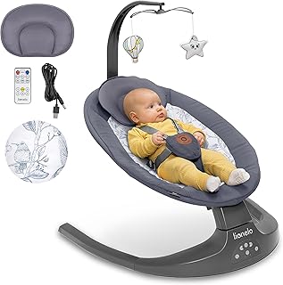 Lionelo Ralf 2in1 Baby Bouncer & Rocker for newborn with Adjustable 5-Speed Swing, Motion detection Music playback 12 Melodies, Time Settings, Reclining seat, USB & Battery Safety harness (GREY WHITE)