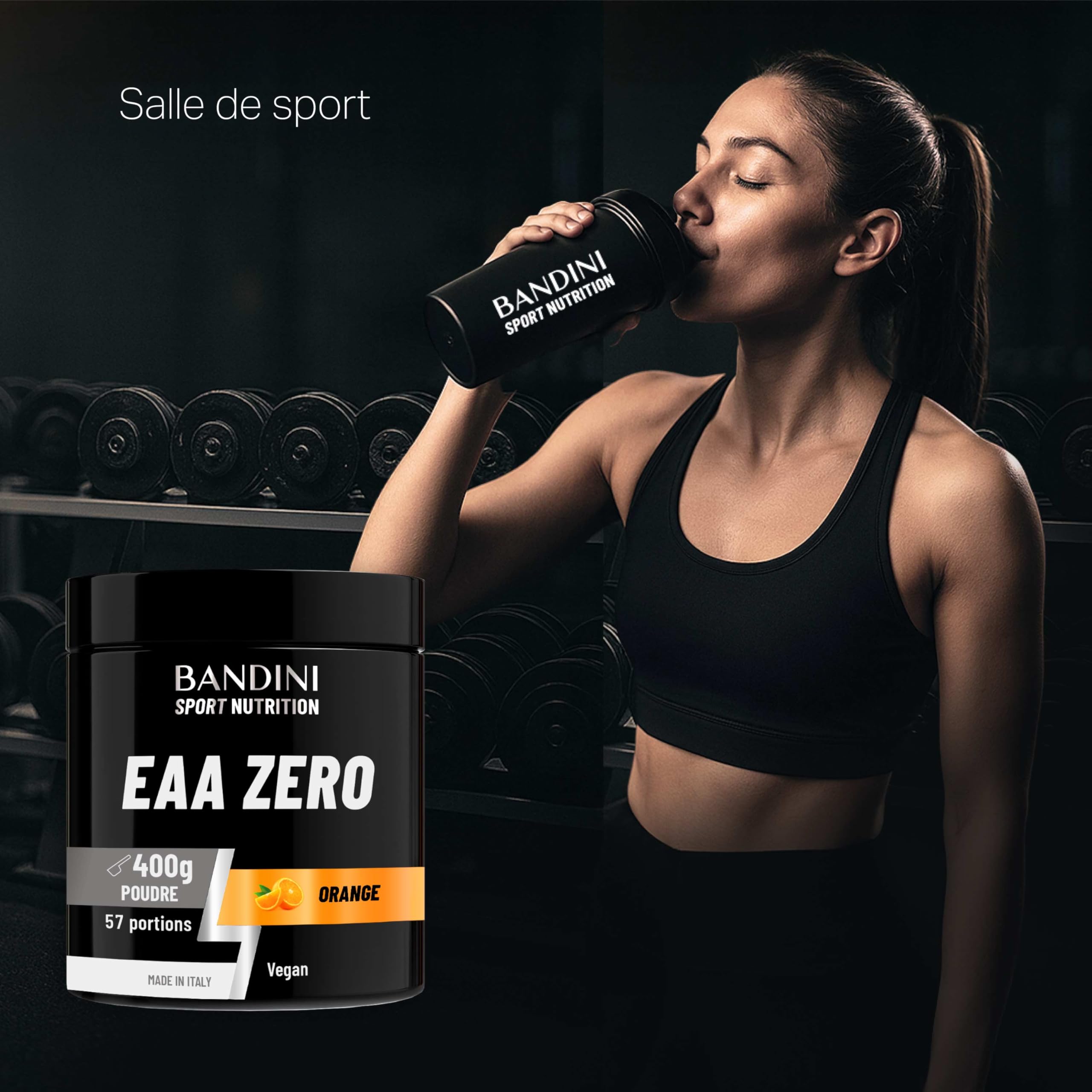 Bandini® EAA ZERO Poudre | Acides Aminés Essentiels AAE 400g Powder | Supplément Végétalien Sans Sucre | Apport Optimal de 9 Amino Acids | Puissant Pre Workout | Boisson Vegan au goût d'Orange