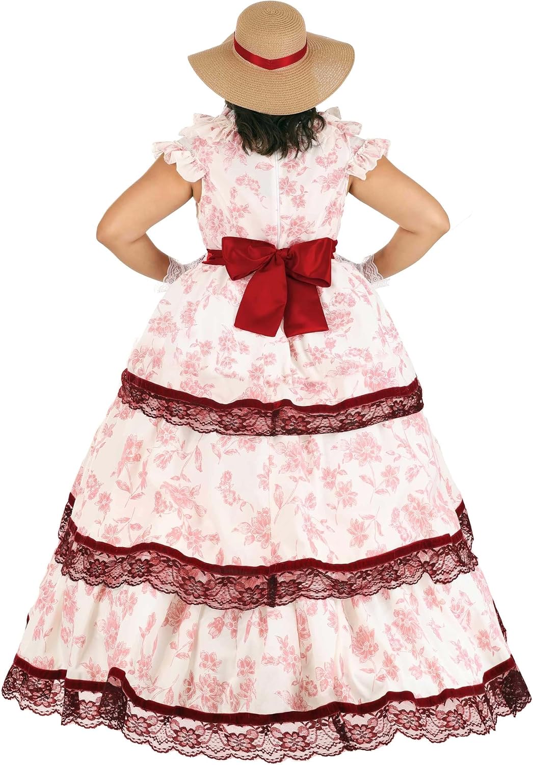 Women's Plus Size Southern Belle Costume Dress | Ruffled Neckline, Cap Sleeves, Velvet Ribbon Trim, Back Zipper
