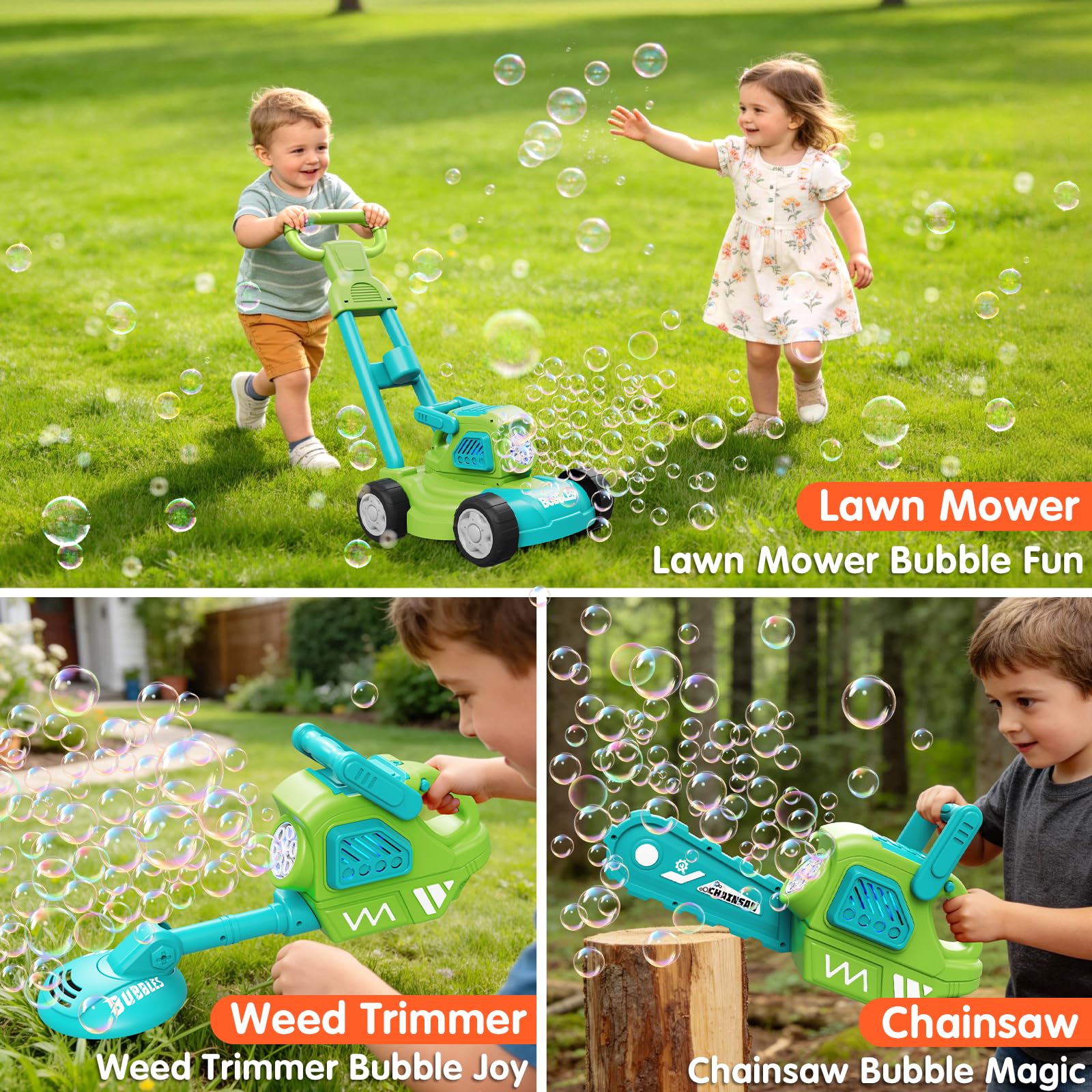 Bubble Lawn Mower for Kids, 3-in-1 Bubble Machine Blower with 10 Bubble Solution, Outdoor Push Toys for Toddlers Ages 3-8, Birthday Easter Summer Gift for Boys Girls 3 4 5 6 7 8 Year Old - 5