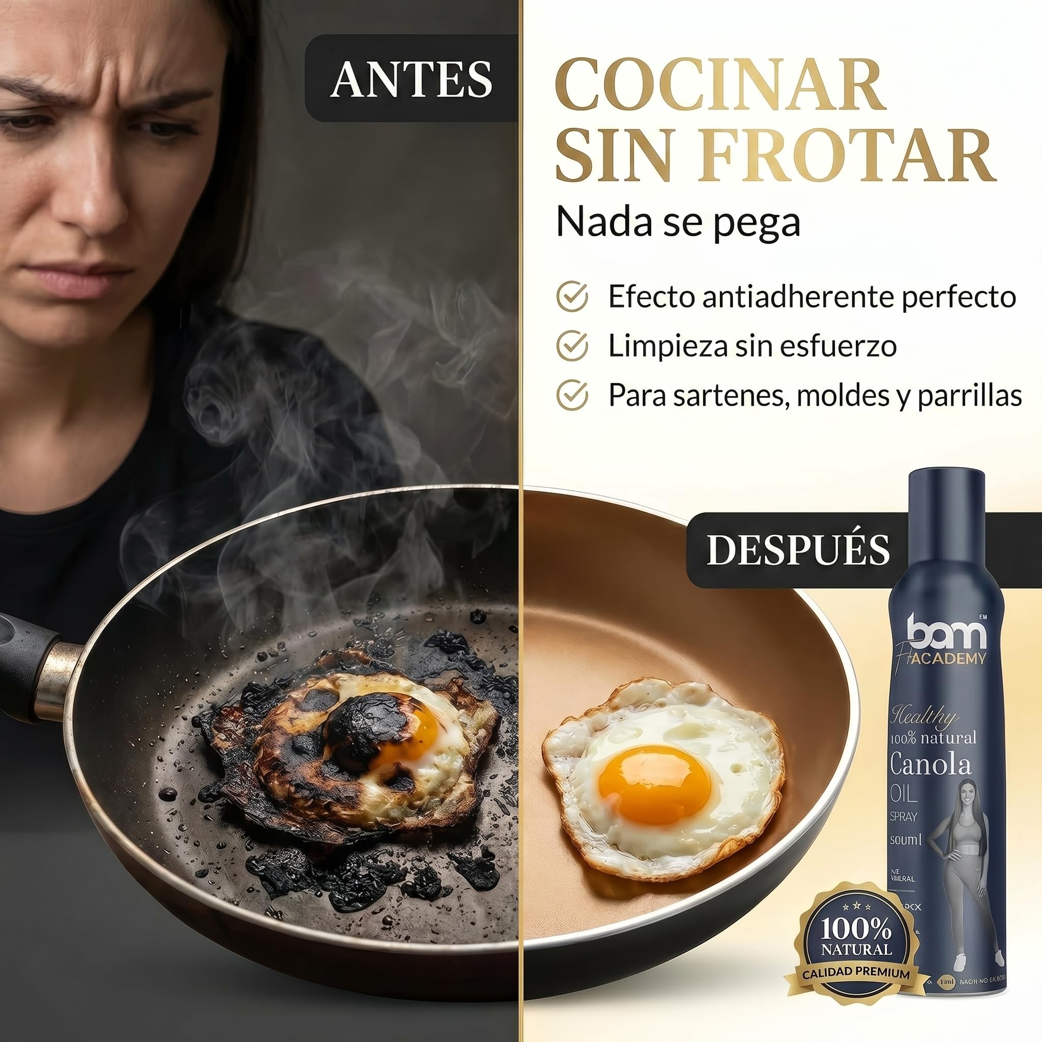 BAM Aceite de canola en spray, Aceite natural 100% en spray para cocinar, Para cocinar y freír de forma saludable, 200 ml