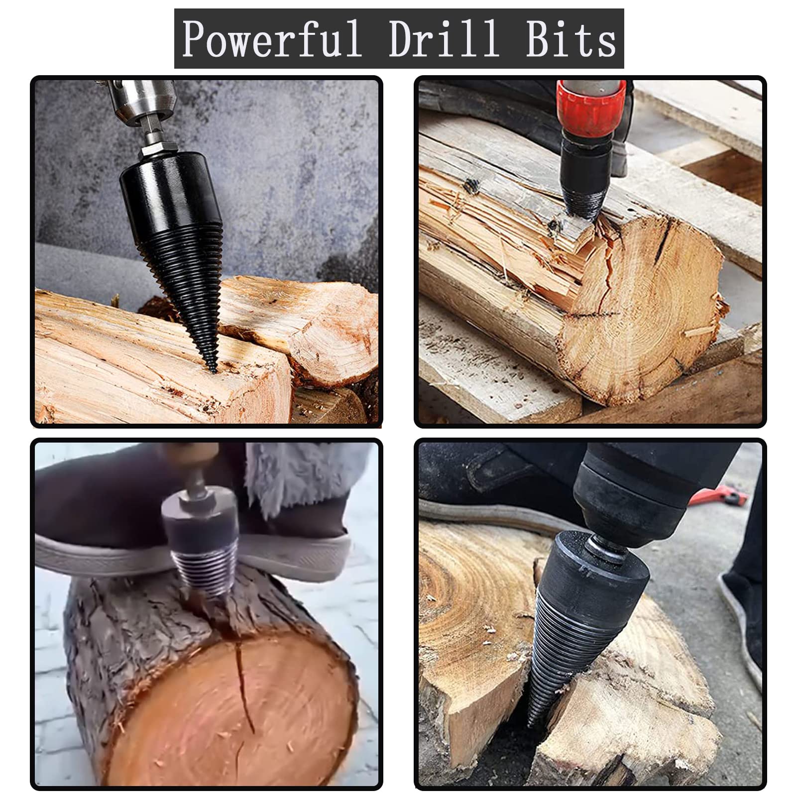 Spaccalegna Elettrico Per Trapano - Vite Conica 42mm Con 3 Manici E Guanti - Taglia Legna Facile - Foto 12