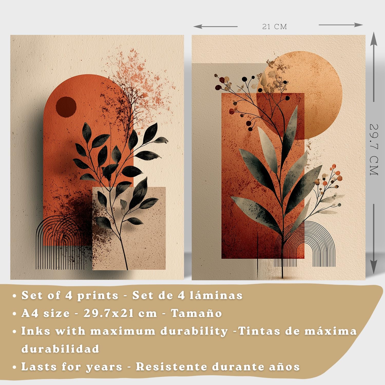 Nacnic Set De 4 Laminas Decorativas Flores Abstractas Cuadros Salon Modernos - Posters Decorativos Rojos Naranjas Decoración Dormitorios Cocina Baño A4 Black Frame