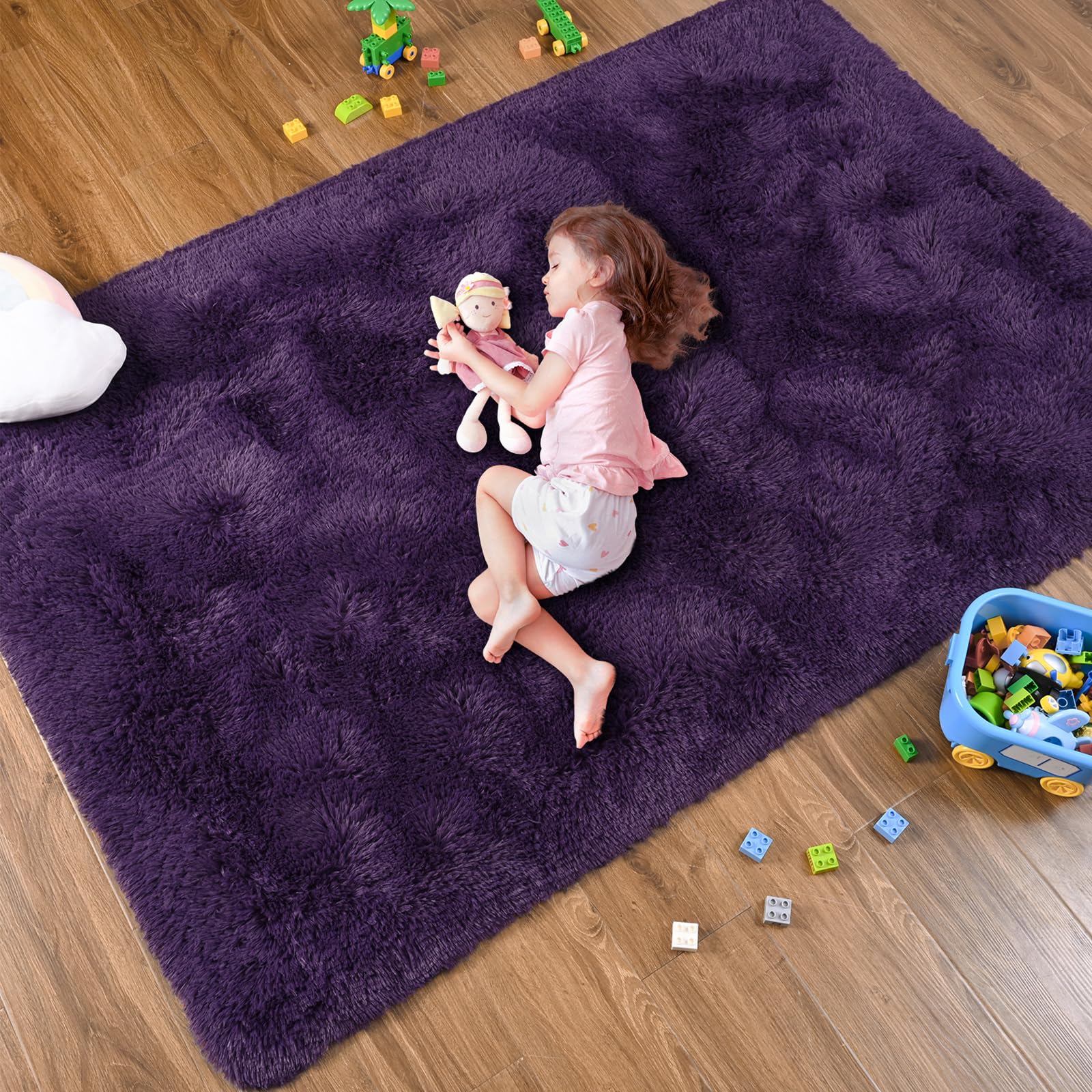 Softlife Dark Purple Area Rug for Bedroom, Fluffy Shag Plush 3x5 Rugs for Living Room Girls, Shaggy Throw Soft Fuzzy Small Kids Carpet for Dorm Bedside Ultra Cozy Non-Slip Indoor Decor