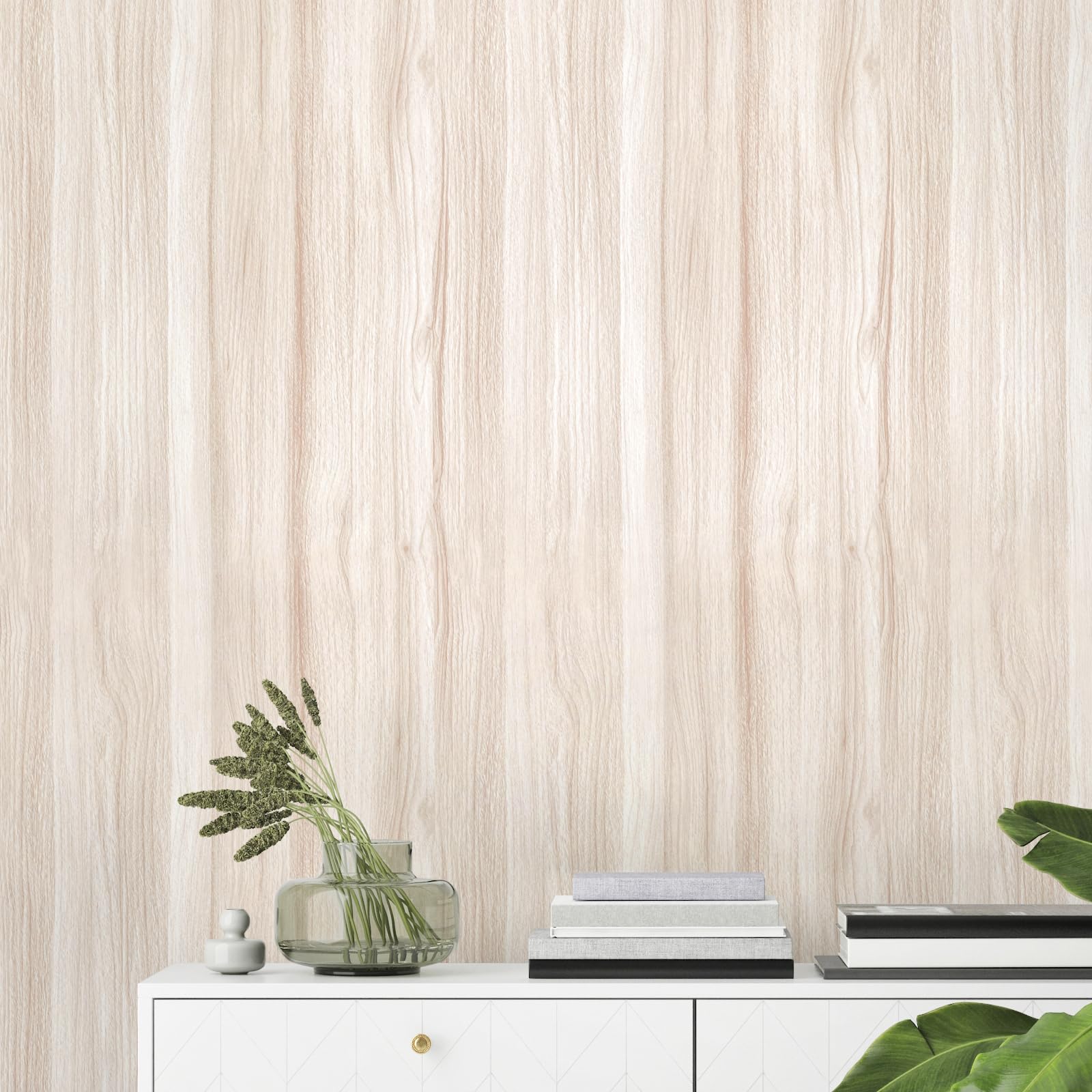 AuraCyzirine White Wood Peel and Stick Contact Paper Self-Adhesive Wallpaper,Wood Effect Vinyl Wrap for Kitchen Cabinets,Countertops,Drawers,Removable Sticky Back Plastic Roll,44cm x 1016cm