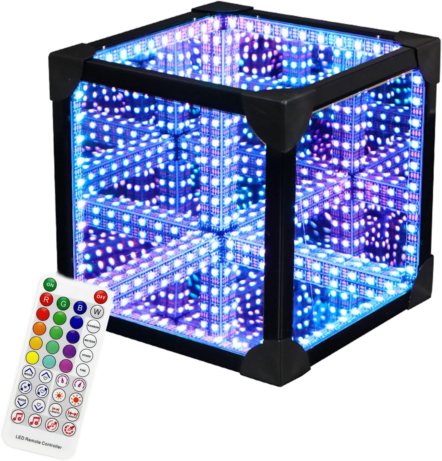 3D Infinity Mirror Tunnel Light, Rgb Colors Cool Cube Night Light with Remote Control & App Control, Multiple Modes, 20cm Sound Reactive Table Desktop Lamp, for Living Room & Bedroom 10.8*10.8*10.8cm