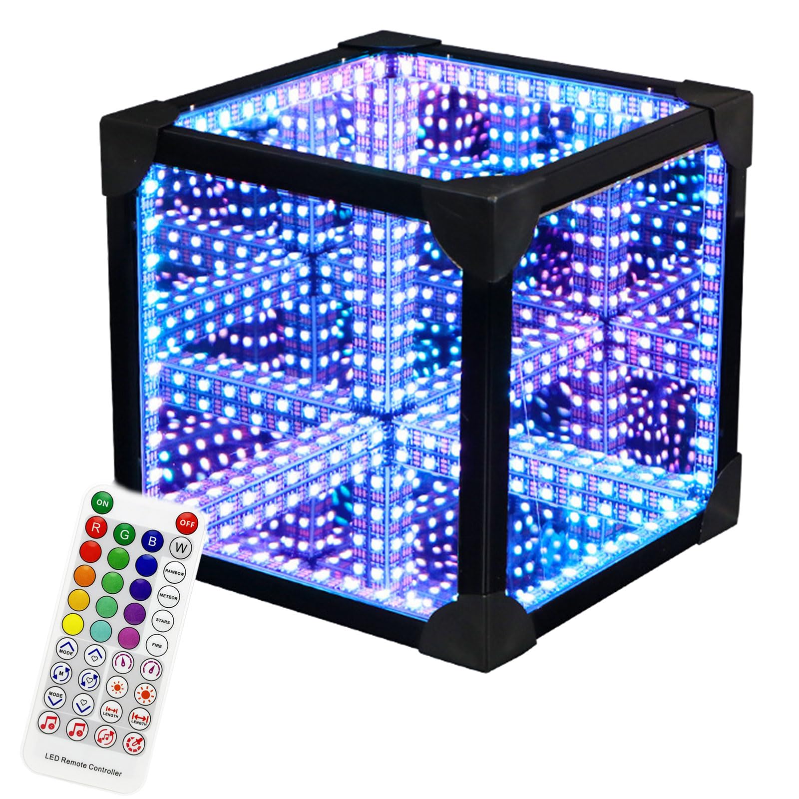 3D Infinity Mirror Tunnel Light, Rgb Colors Cool Cube Night Light with Remote Control & App Control, Multiple Modes, 20cm Sound Reactive Table Desktop Lamp, for Living Room & Bedroom 10.8*10.8*10.8cm