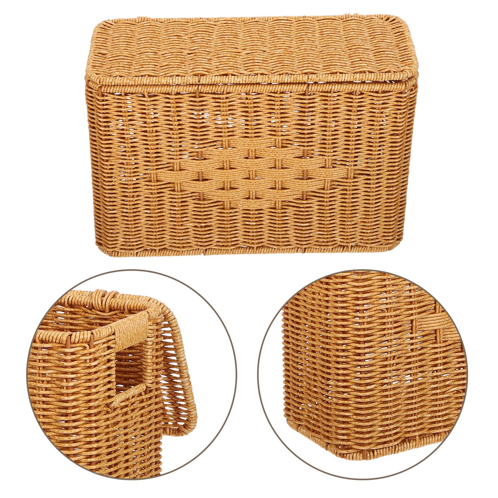 Rechteckiger Aufbewahrungskorb aus Imitationsrattan Schmal und Hoch mit Deckel Handgeflochtener Organizer für Küche Bad und Schreibtisch 37,8 X 26,4 X 14,9cm