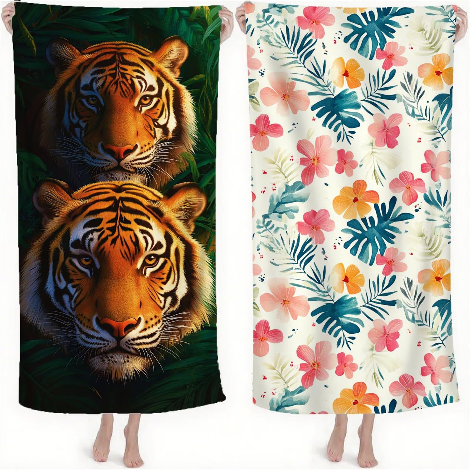 Serviette de Plage XXL 90x180 cm Anti Sable et Séchage Rapide mikrofibra Drap de Plage Serviette de Bain Grande Taille Drap de Bain pour Homme Femme Voyages Natation Camping Pique Nique Tigre S-536