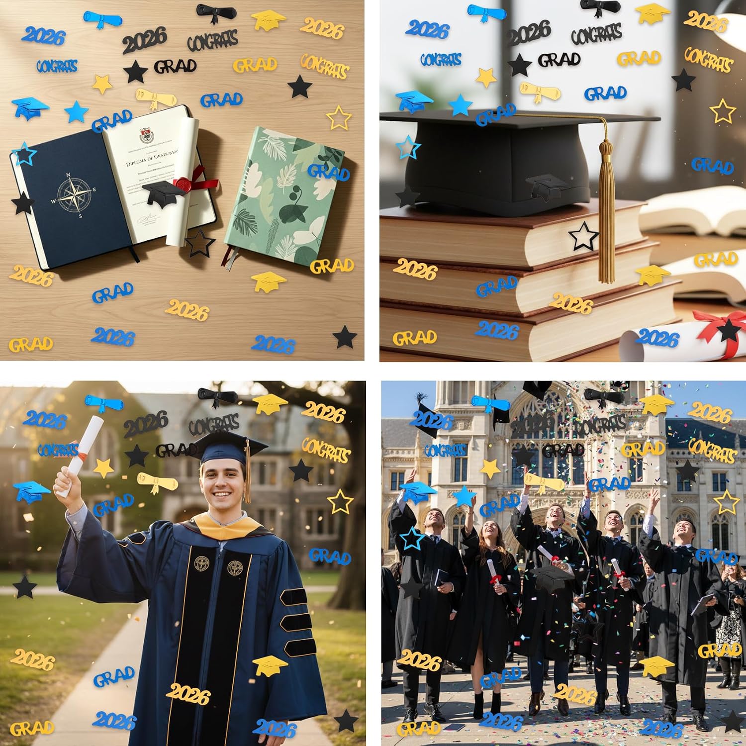 Graduation Confetti, Blue and Gold Graduation Decorations 2026, Congrats Grad Confetti Class of 2026 for Kindergarten High School College 2026 Grad Table Graduations Party Decorations Supplies