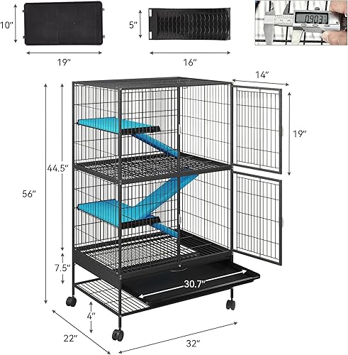 Miniatura 5 de YITAHOME Jaulas de metal para animales pequeños de 4 niveles para ratas adultasconejohurónchinchillagatosconejillo de indiasgrande hámster interior